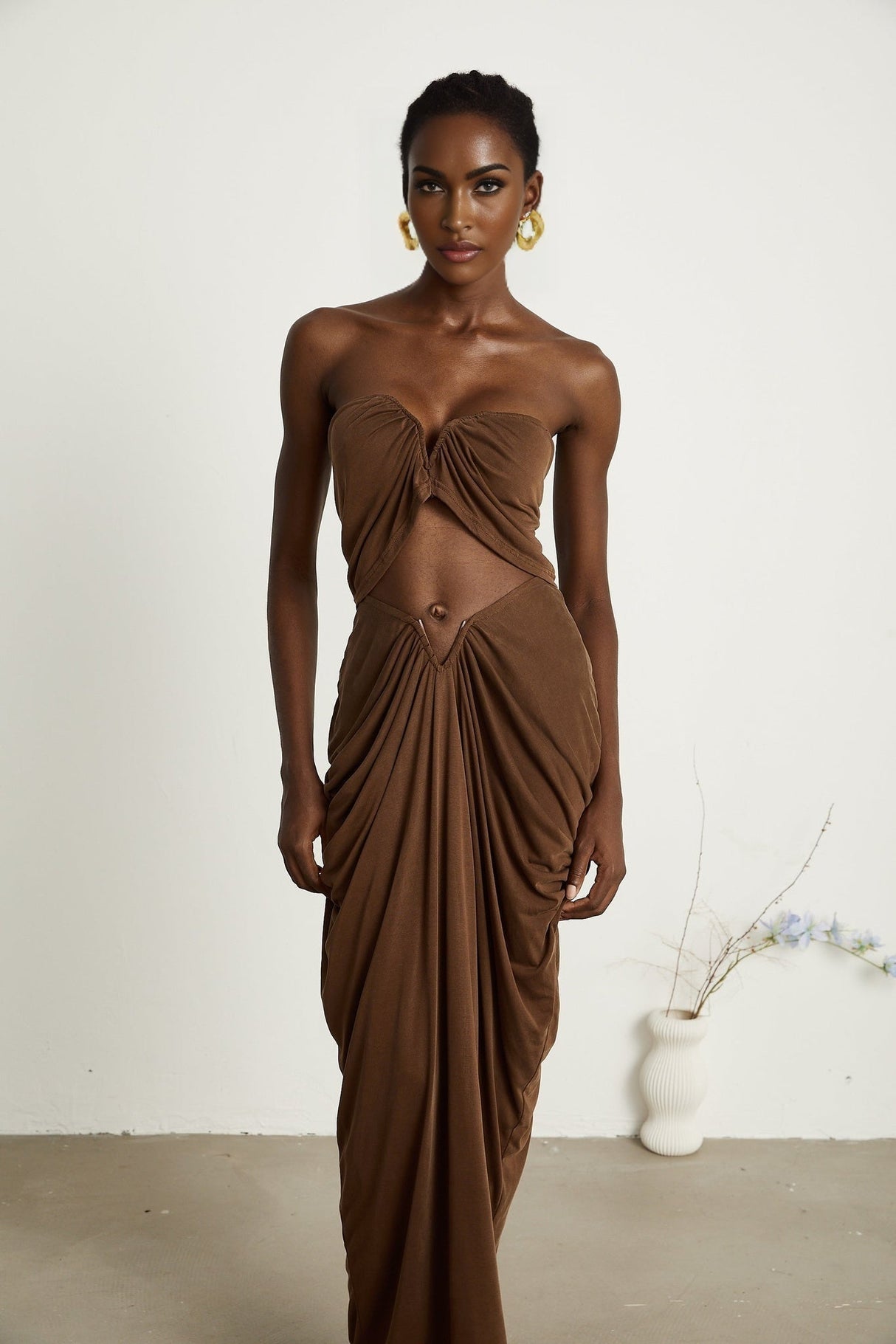 Camila Skirt & Top Set - Sleeveless - Off the Shoulder - Ruched Detailing - Maxi Length