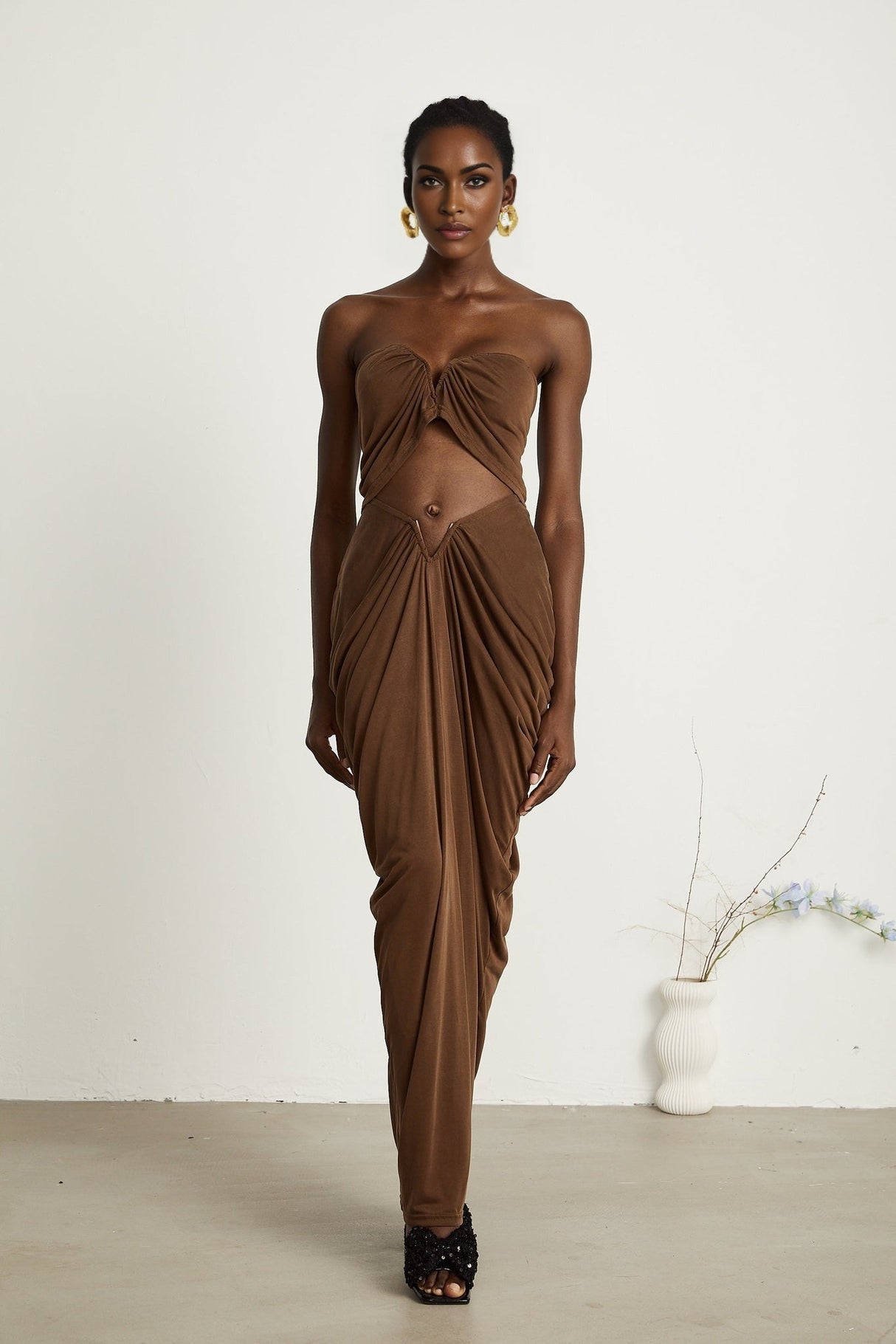 Camila Skirt & Top Set - Sleeveless - Off the Shoulder - Ruched Detailing - Maxi Length