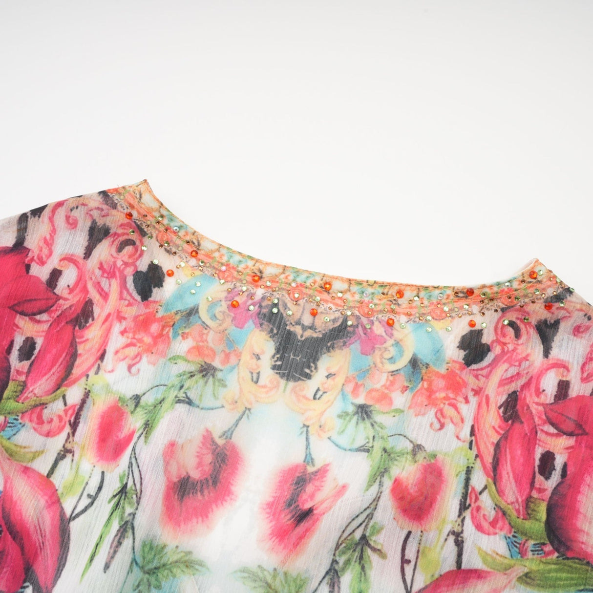 Camilla Midi Dress - Long Sleeves - Deep V - Neckline - All - over Graphic - Crystal Embellishment