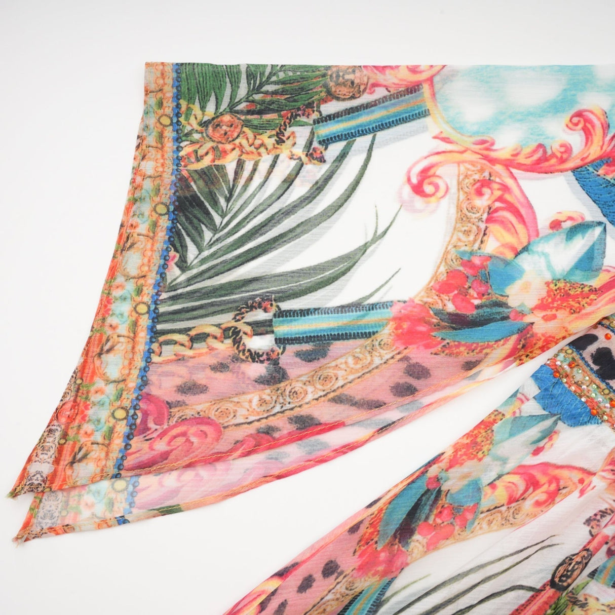 Camilla Midi Dress - Long Sleeves - Deep V - Neckline - All - over Graphic - Crystal Embellishment