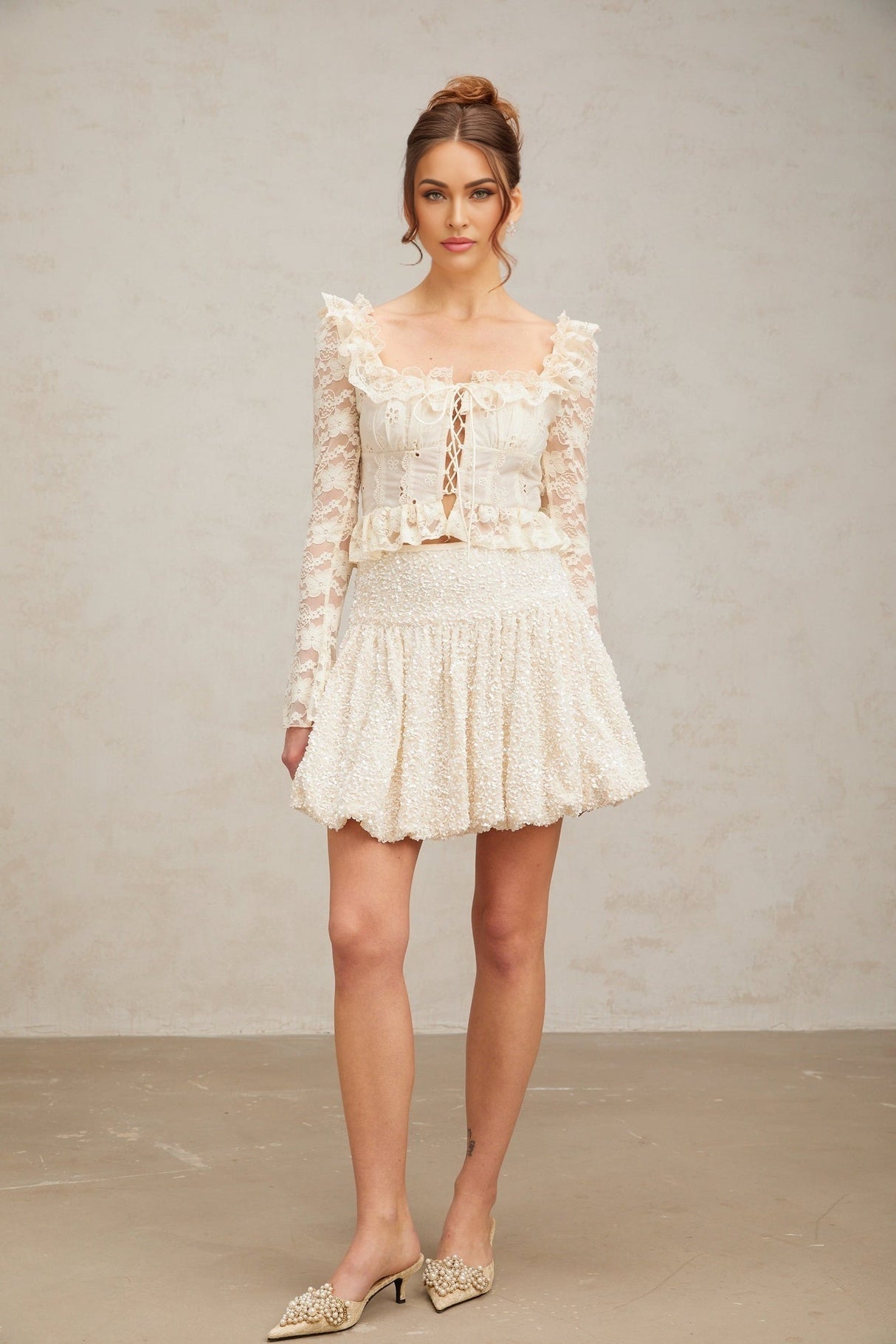 Camilla Mini Dress - High Rise Design - Sequin Embellishment - Pleated Detailing - Internal Shorts