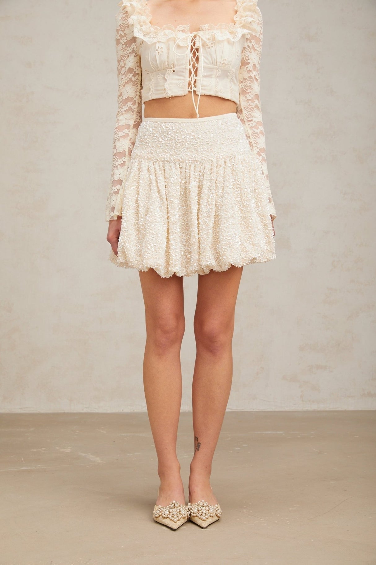 Camilla Mini Dress - High Rise Design - Sequin Embellishment - Pleated Detailing - Internal Shorts