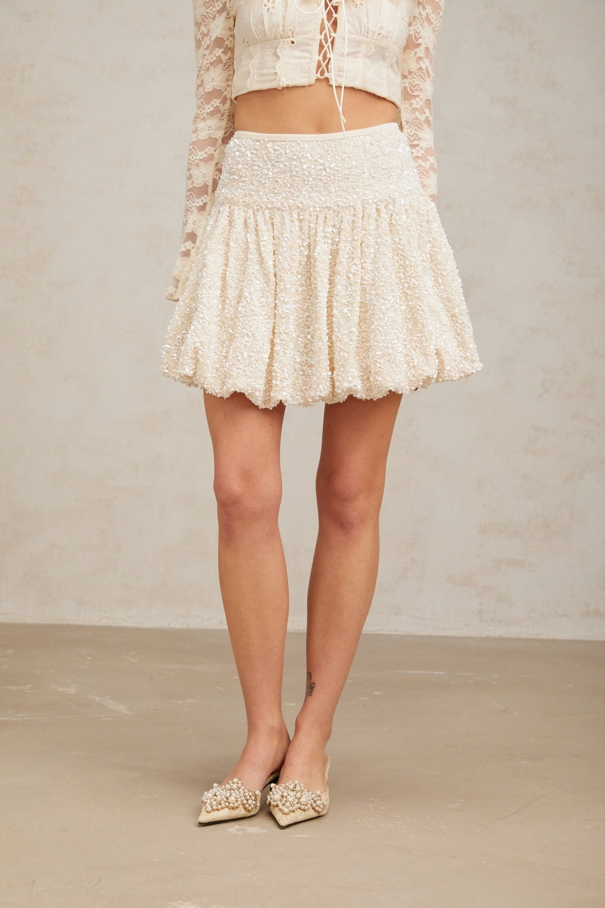 Camilla Mini Dress - High Rise Design - Sequin Embellishment - Pleated Detailing - Internal Shorts