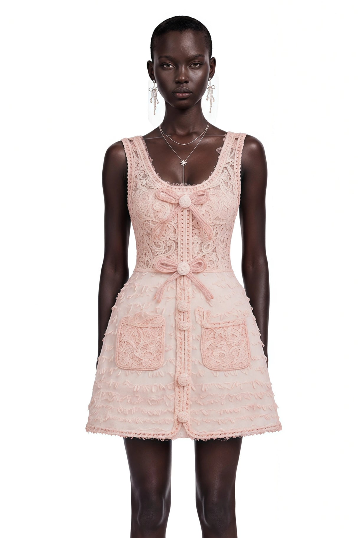 Camille Pink Tweed Jacket with 3D Floral Lace Dress Set
