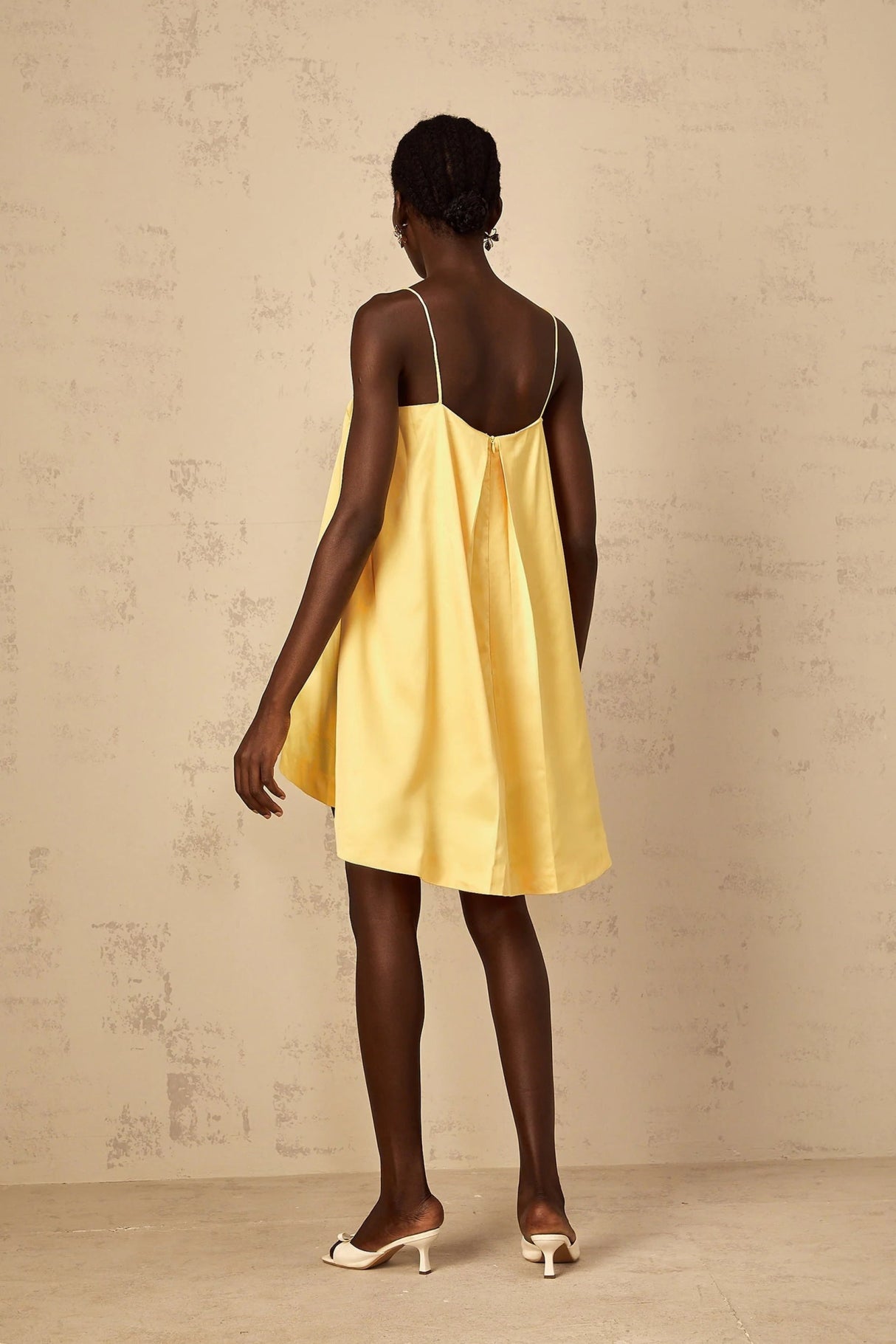 Camryn Mini Dress Yellow Floral Embroidered Chic Asymmetrical Hem