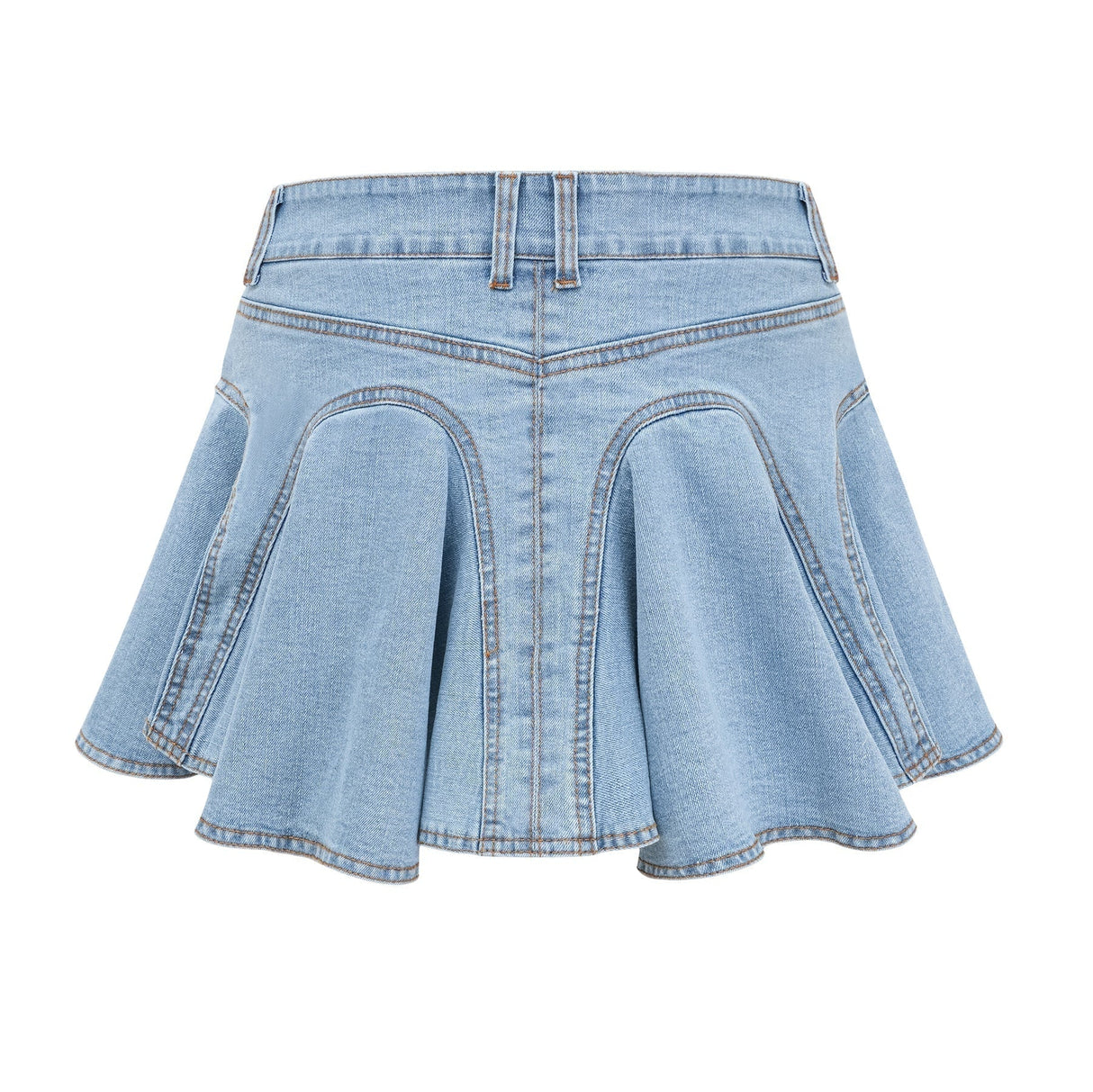 Capucine Denim Flared Skirt - Eye - Catching Frilled Hem - Allover Pleats And Ruffles - Zipper Closure - Functional Pockets