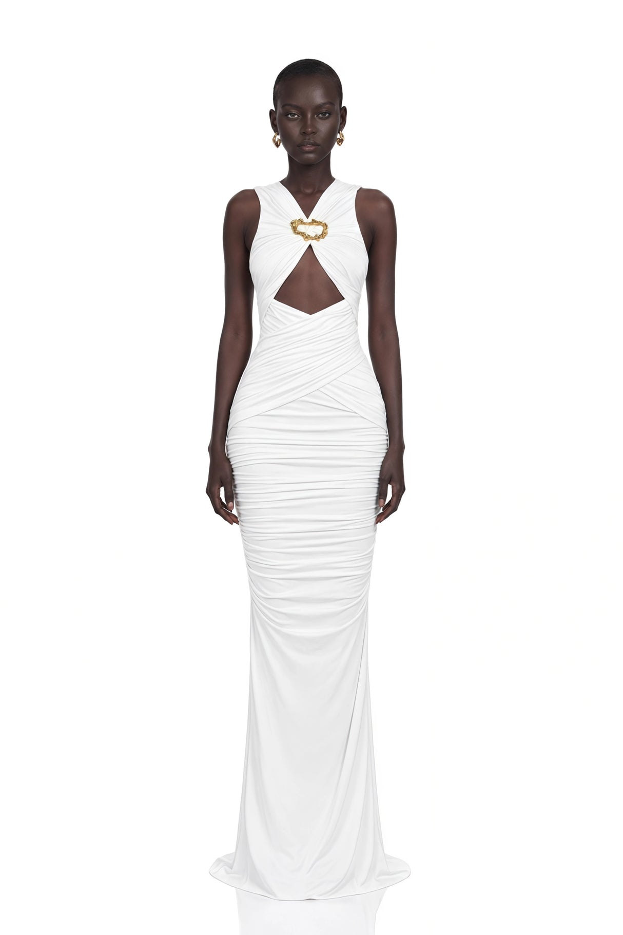 Capucine White Ruched Corset Maxi Dress