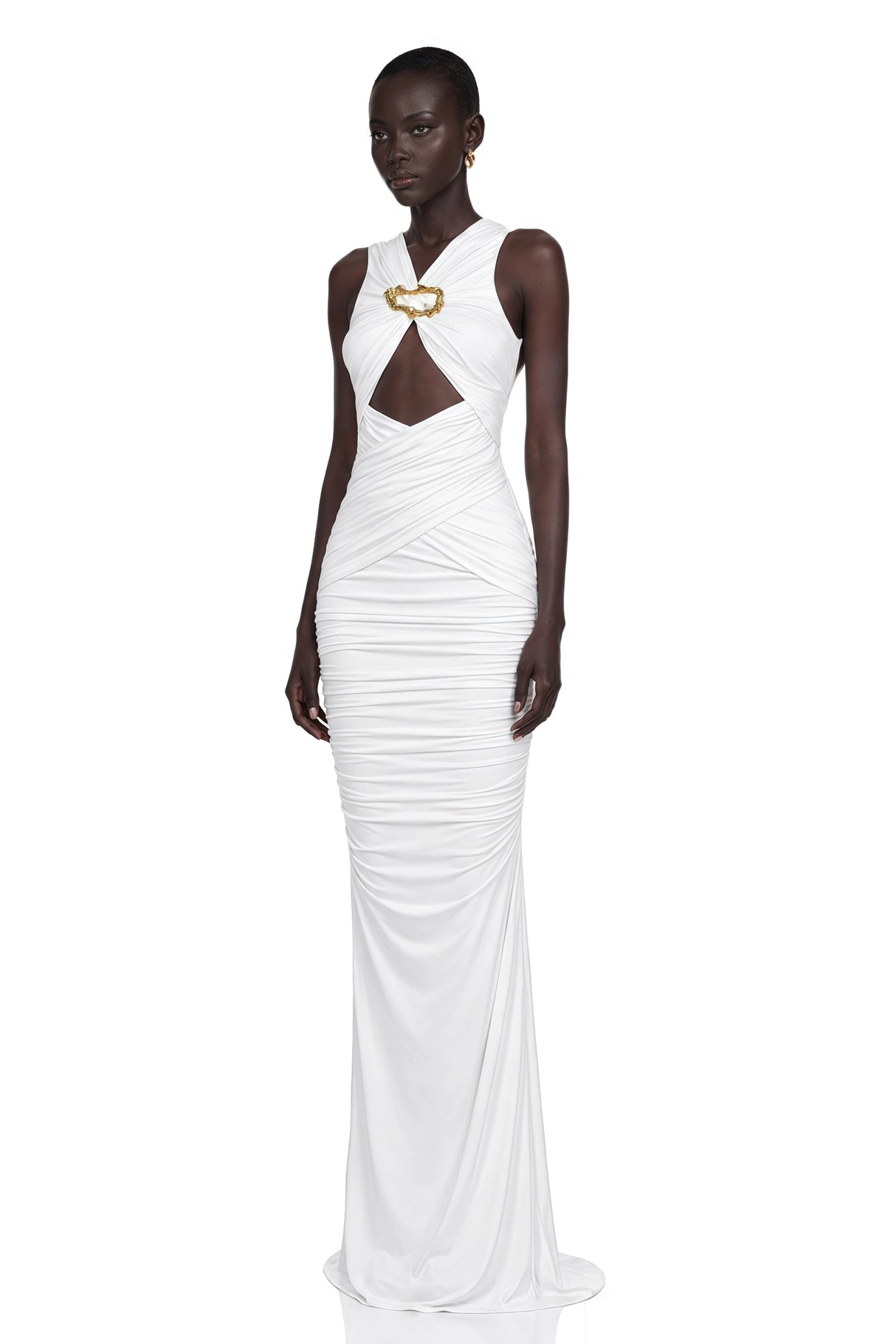 Capucine White Ruched Corset Maxi Dress