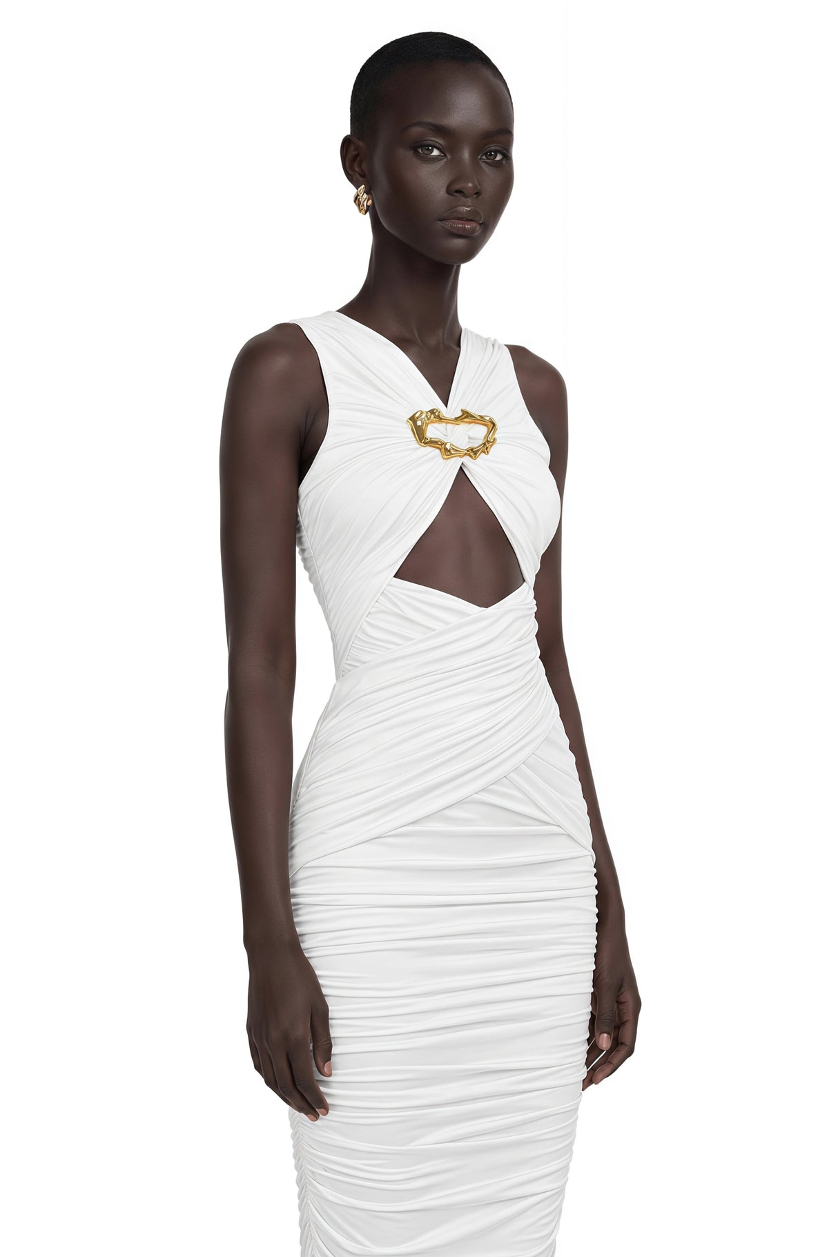 Capucine White Ruched Corset Maxi Dress
