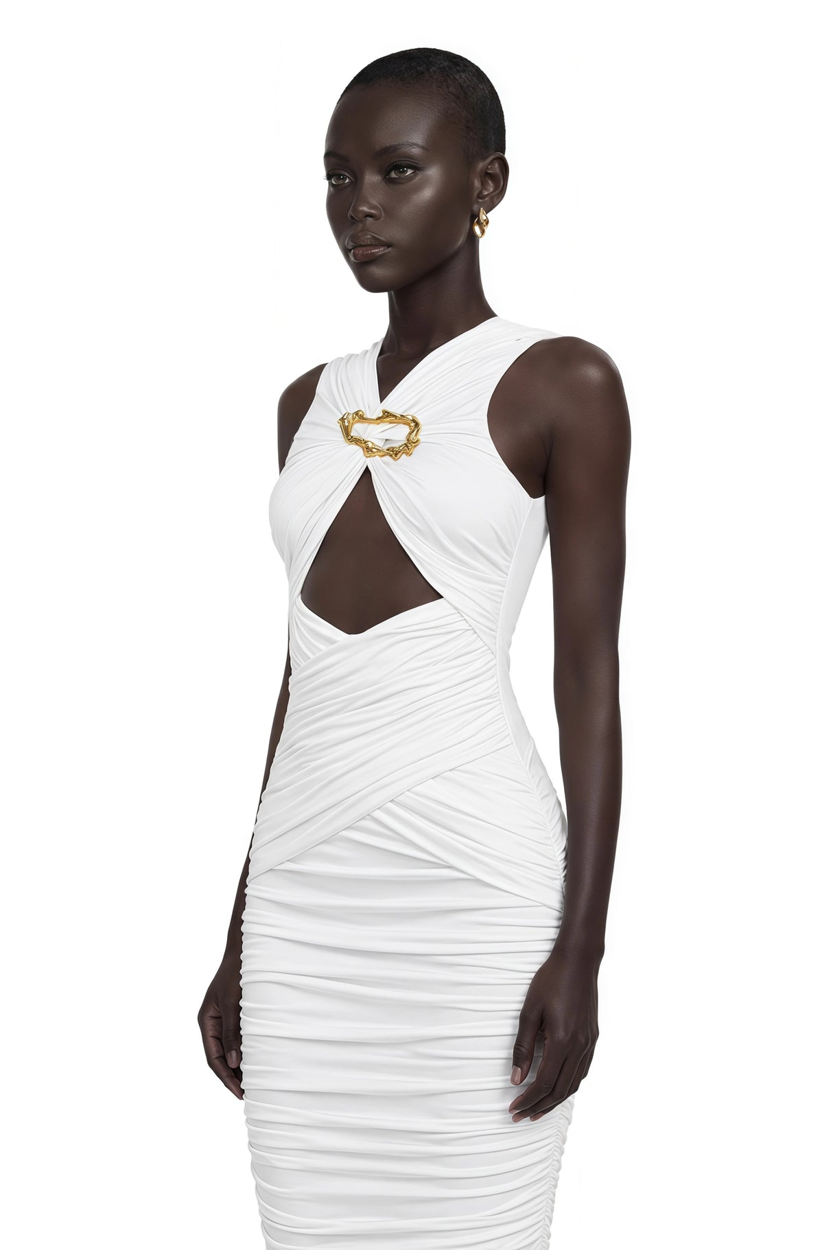 Capucine White Ruched Corset Maxi Dress