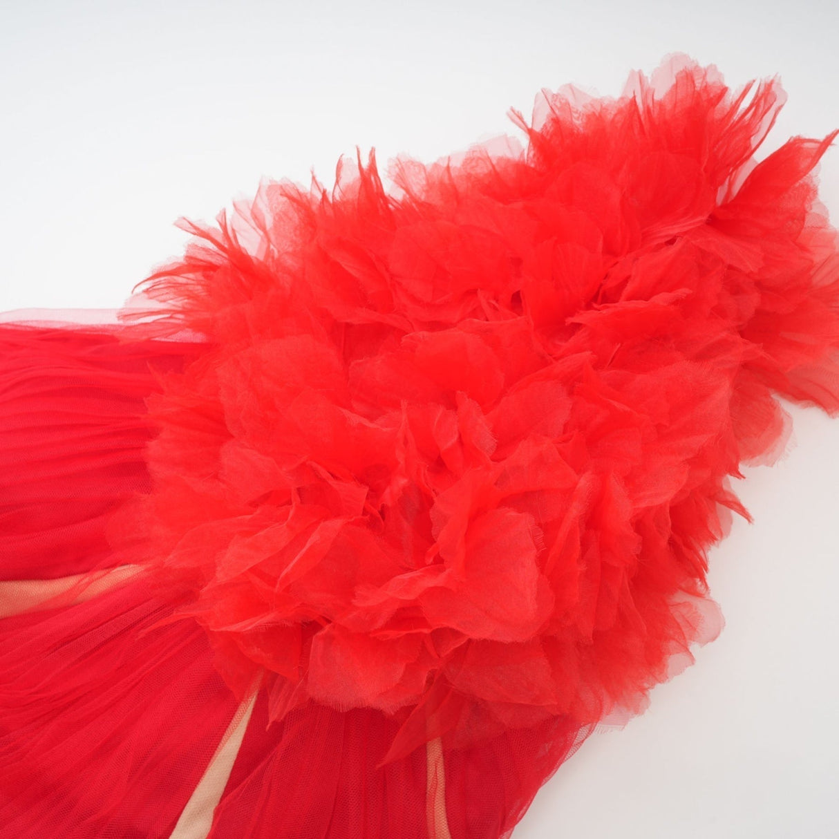 Carla Midi Dress - Mono Shoulder - Tulle Panels - Gathered Detailing - Faux Flower Detailing - Rear Zip Fastening