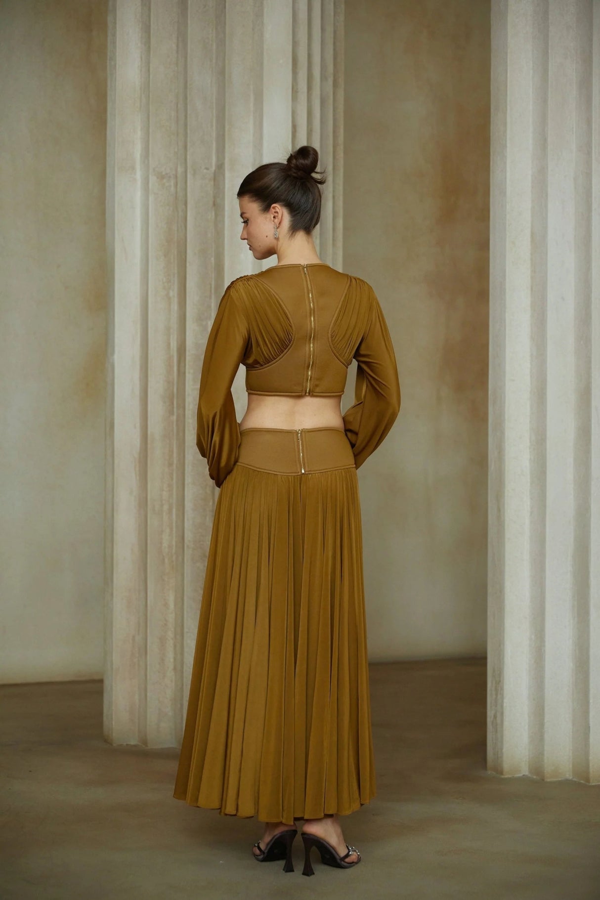 Carlotta Blouse & Skirt Set Green Pleated Maxi