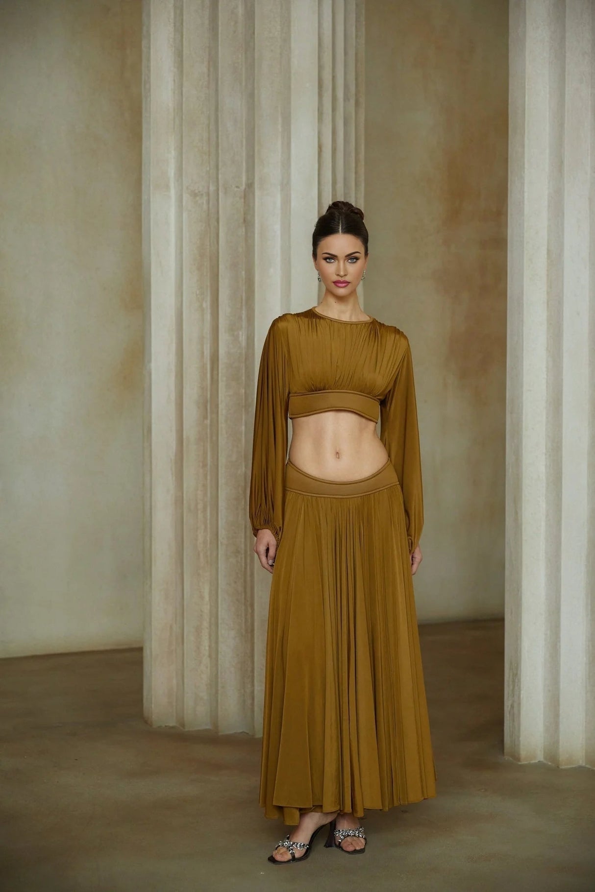 Carlotta Blouse & Skirt Set Green Pleated Maxi