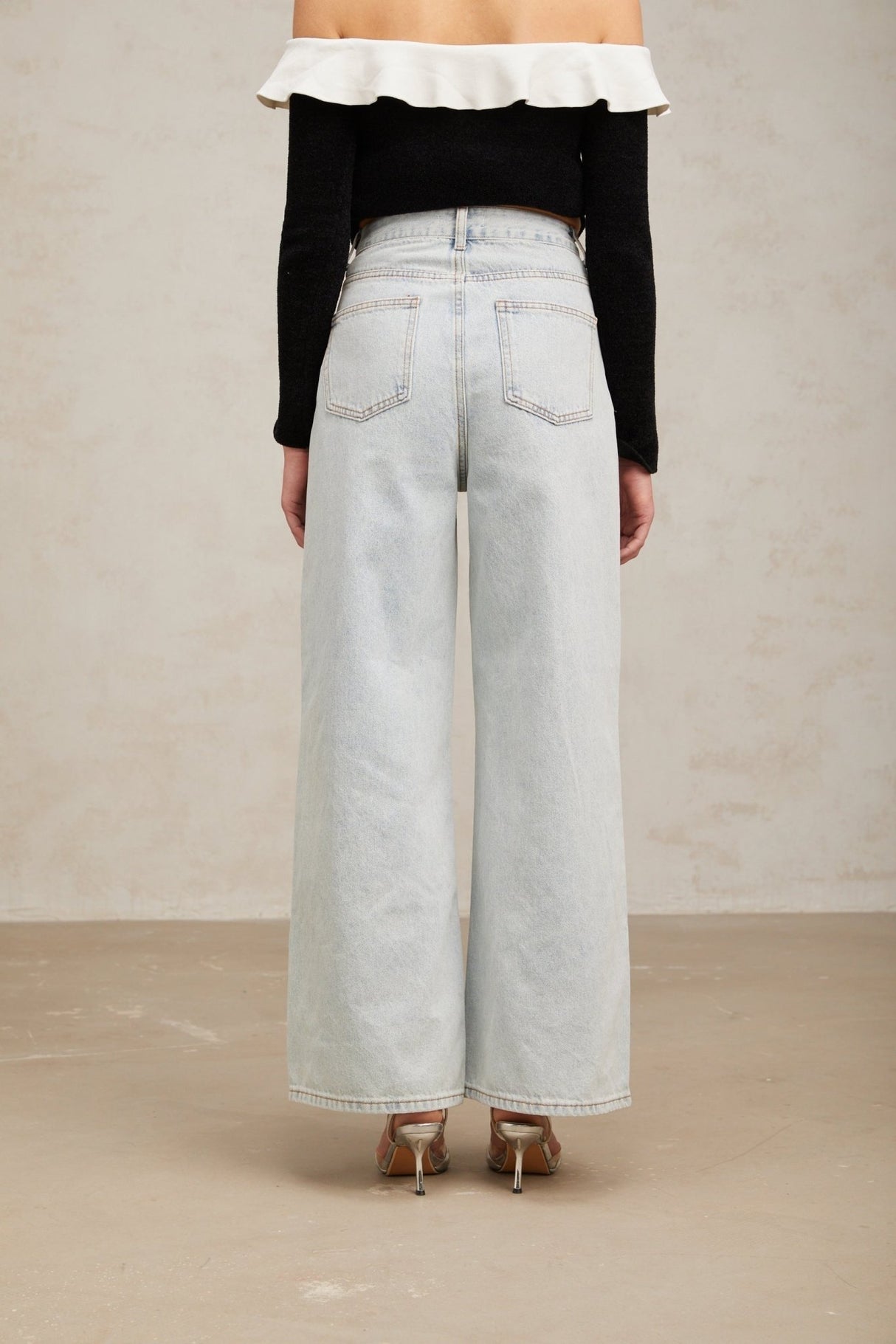 Carlotta Denim Jeans - Wide Legs - Crystal Embellishment - Long Length - Classic Pockets