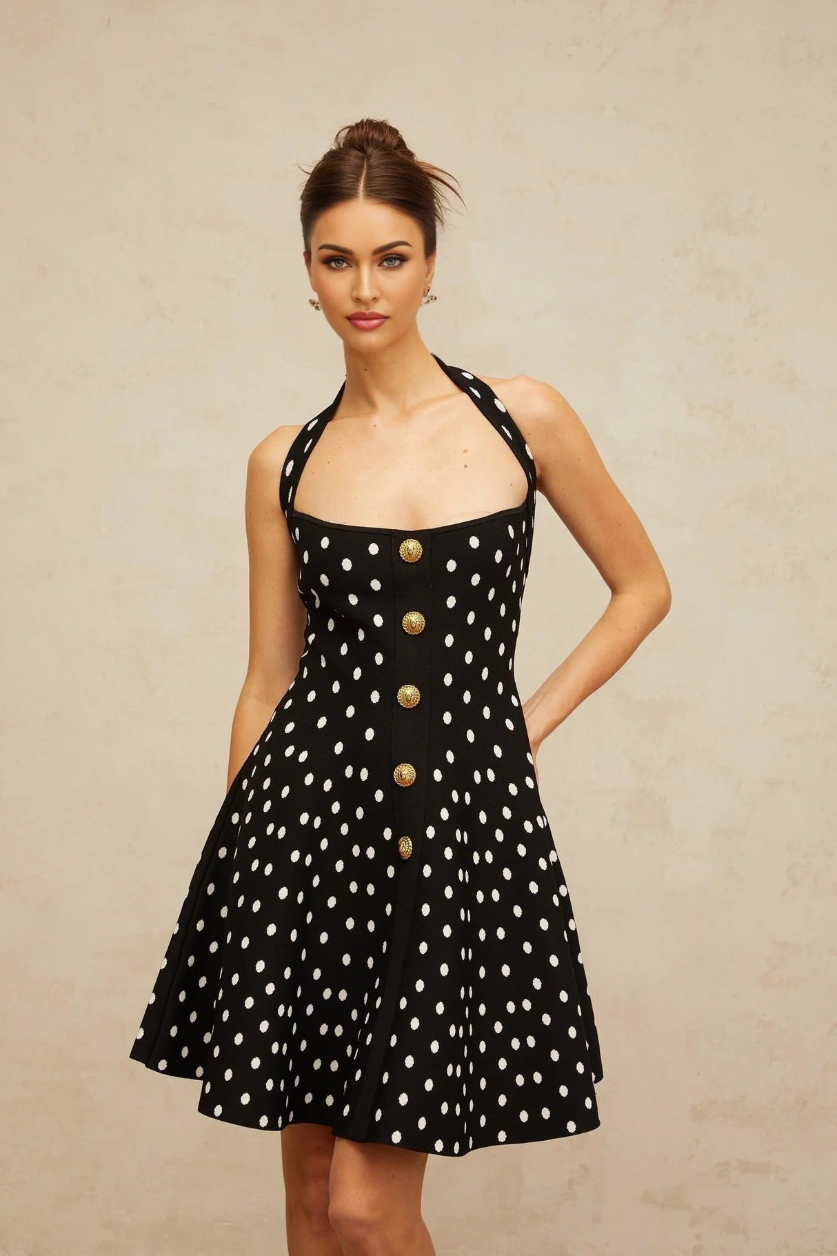 Carly Mini Dress Black & White Polka Dot Flounce Hem