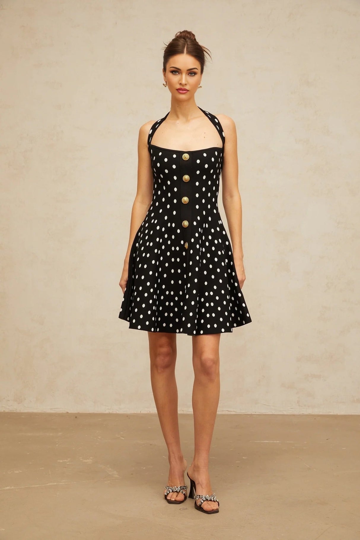 Carly Mini Dress Black & White Polka Dot Flounce Hem