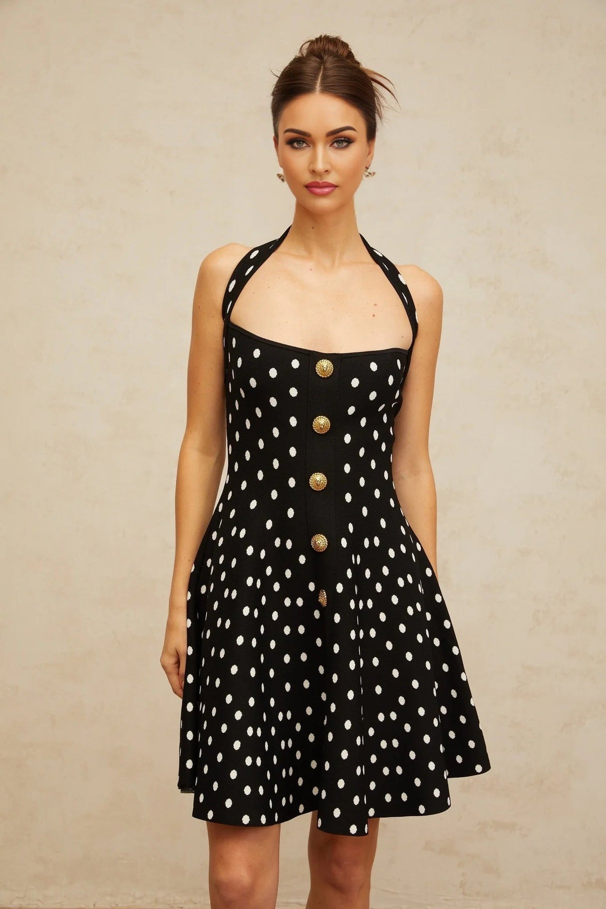 Carly Mini Dress Black & White Polka Dot Flounce Hem