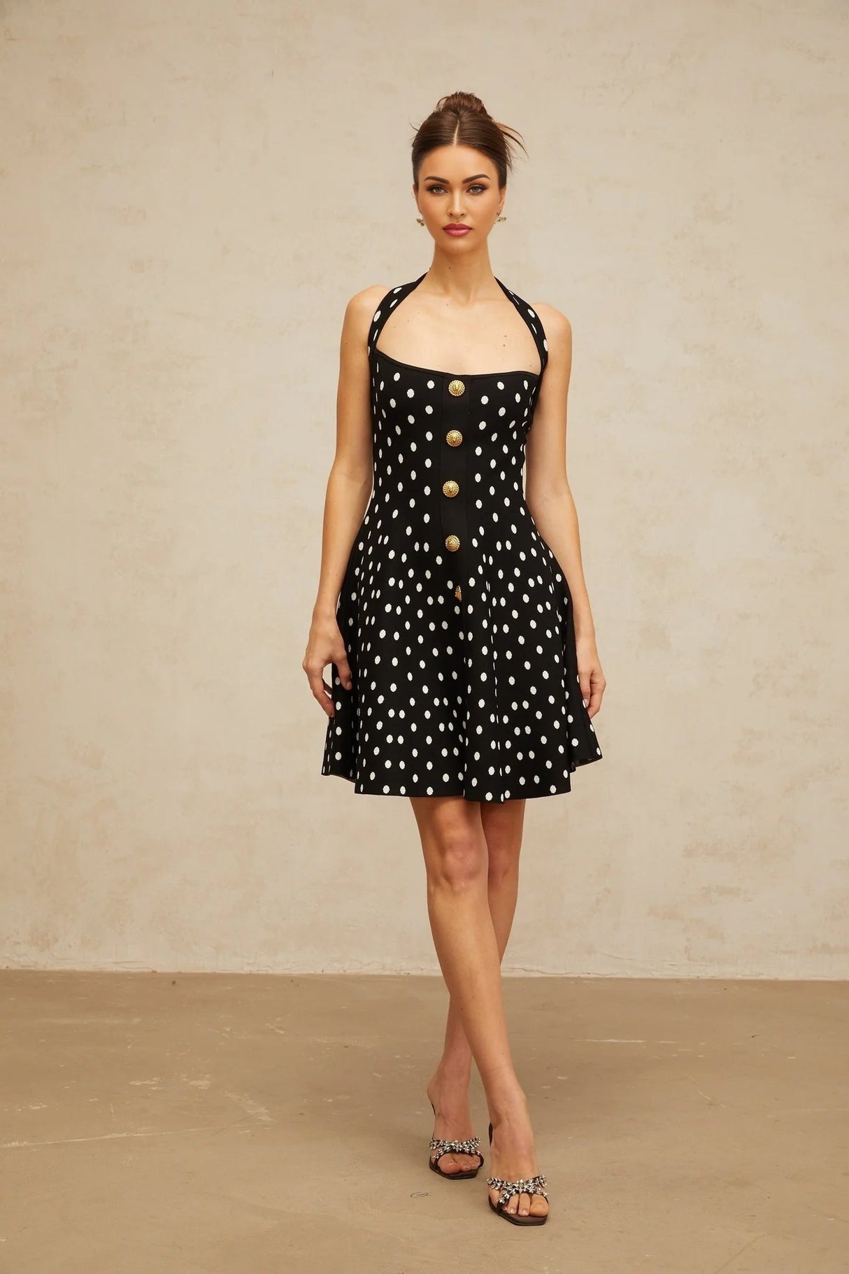 Carly Mini Dress Black & White Polka Dot Flounce Hem