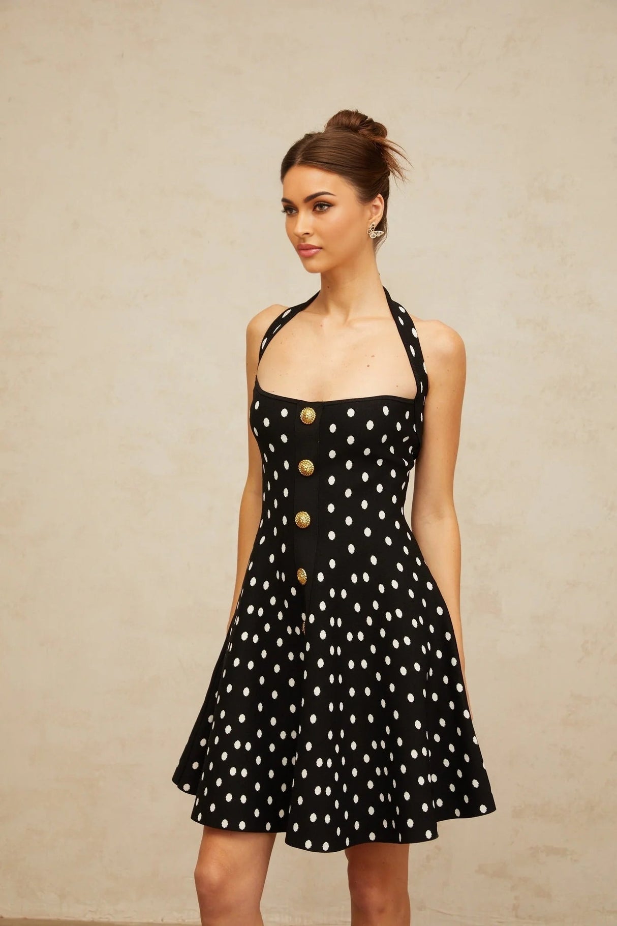 Carly Mini Dress Black & White Polka Dot Flounce Hem