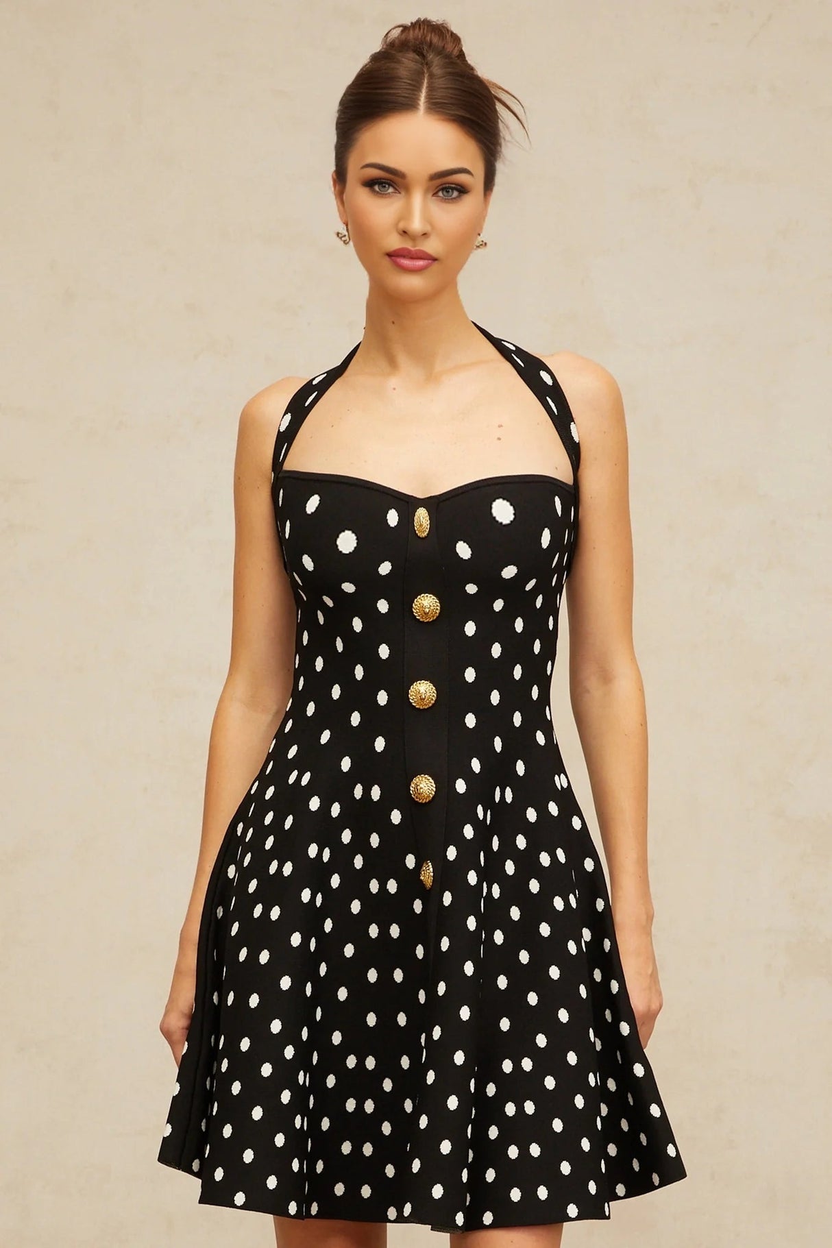 Carly Mini Dress Black & White Polka Dot Flounce Hem