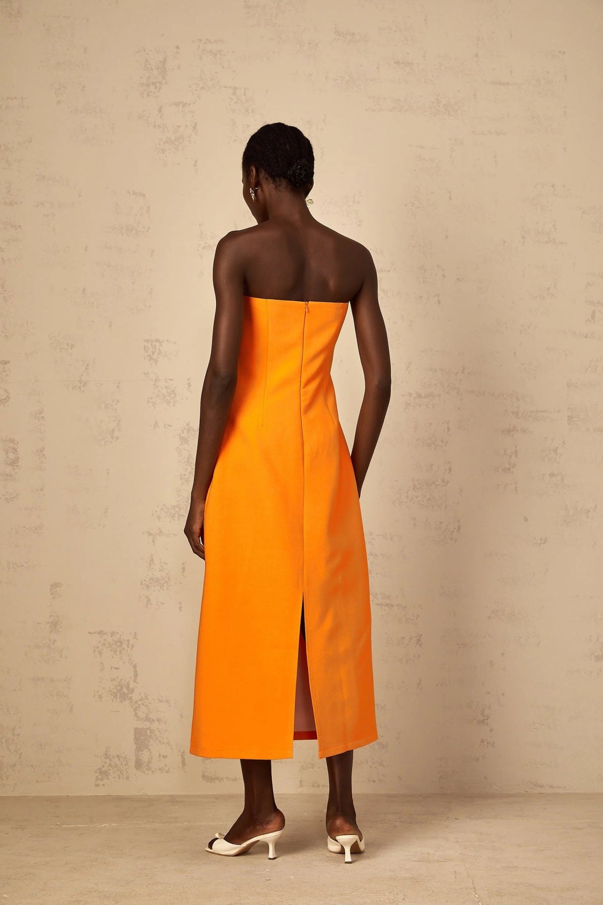 Carmina Midi Dress Orange Floral Sequin Embroidered Slit