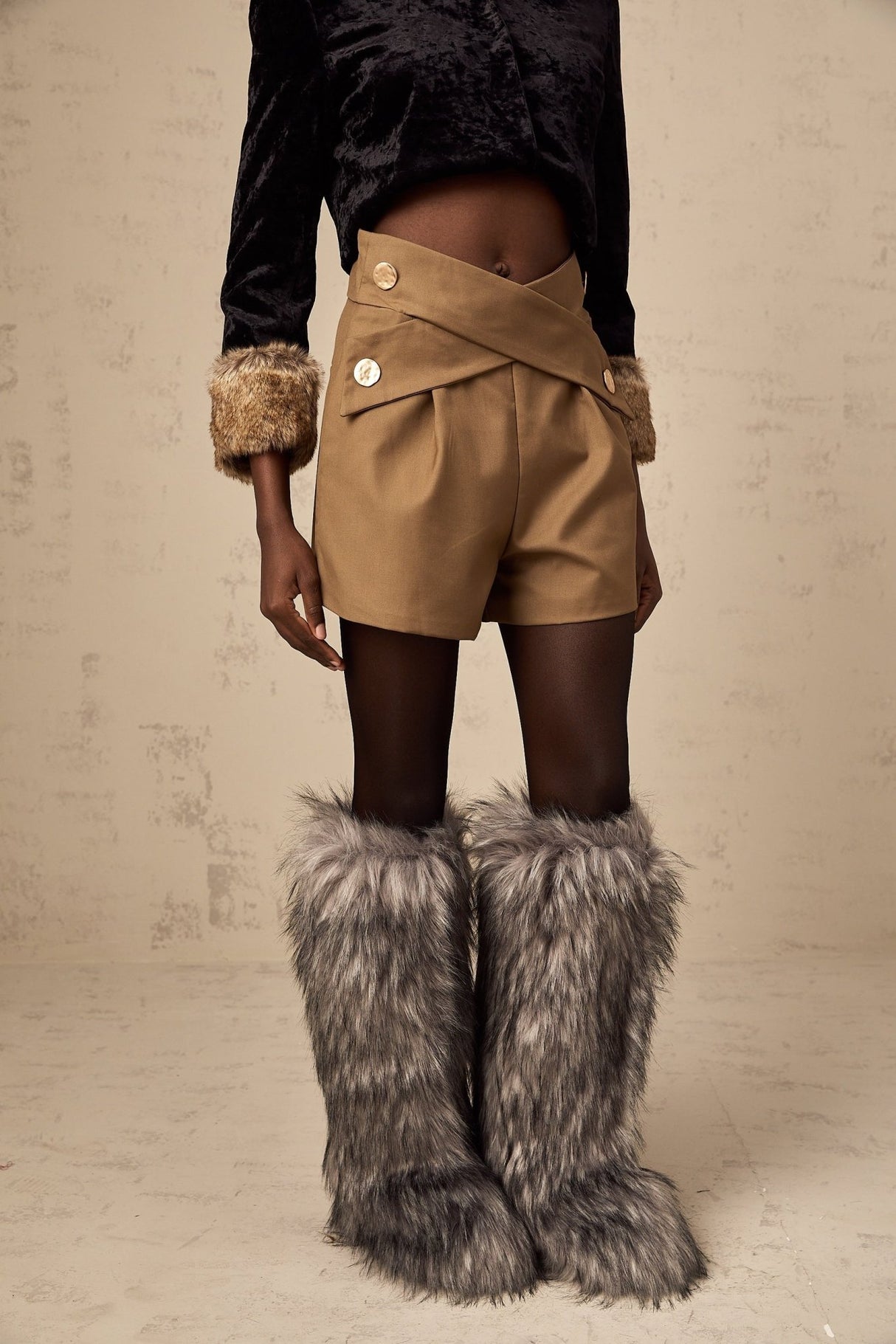 Carmina Shorts - Crossover Design - tone Buttons - Faux Welt Pockets - Zip Fastening