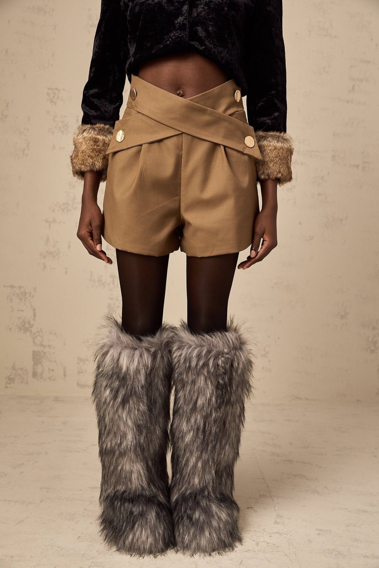 Carmina Shorts - Crossover Design - tone Buttons - Faux Welt Pockets - Zip Fastening