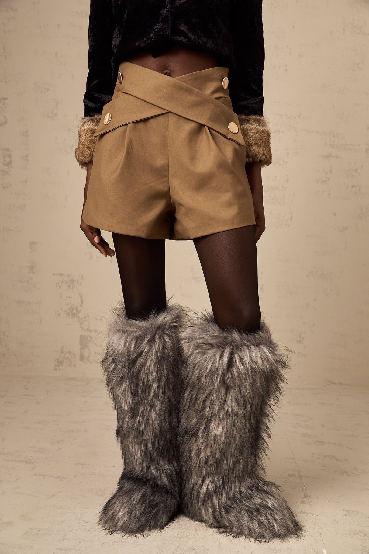 Carmina Shorts - Crossover Design - tone Buttons - Faux Welt Pockets - Zip Fastening