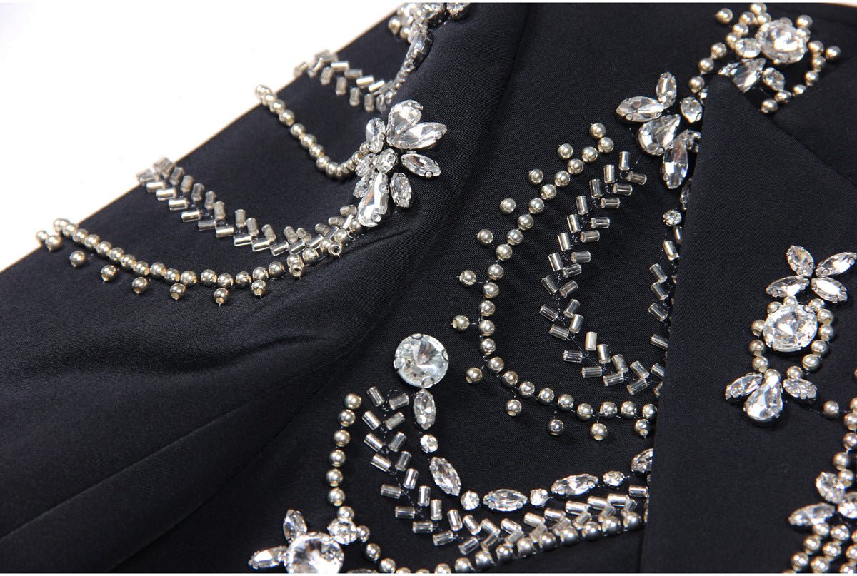 Carolina Blazer - Tailored Silhouette - Crystal Embellishments - Slim Fit - Deep Lapel - Rhinestone Appliqués