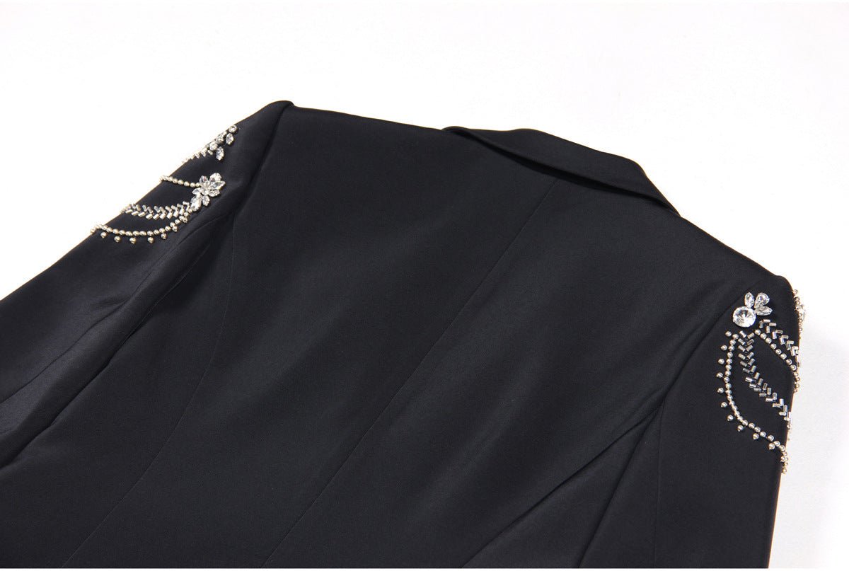 Carolina Blazer - Tailored Silhouette - Crystal Embellishments - Slim Fit - Deep Lapel - Rhinestone Appliqués