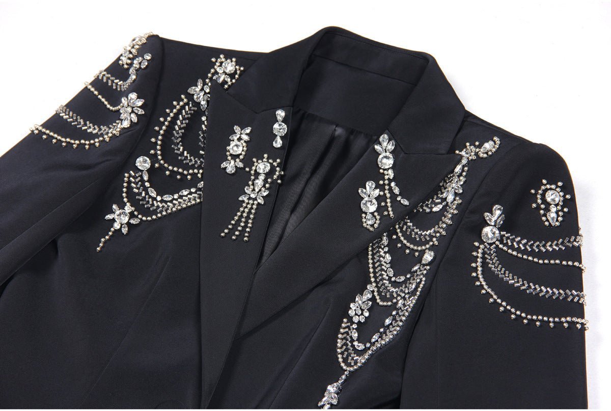 Carolina Blazer - Tailored Silhouette - Crystal Embellishments - Slim Fit - Deep Lapel - Rhinestone Appliqués