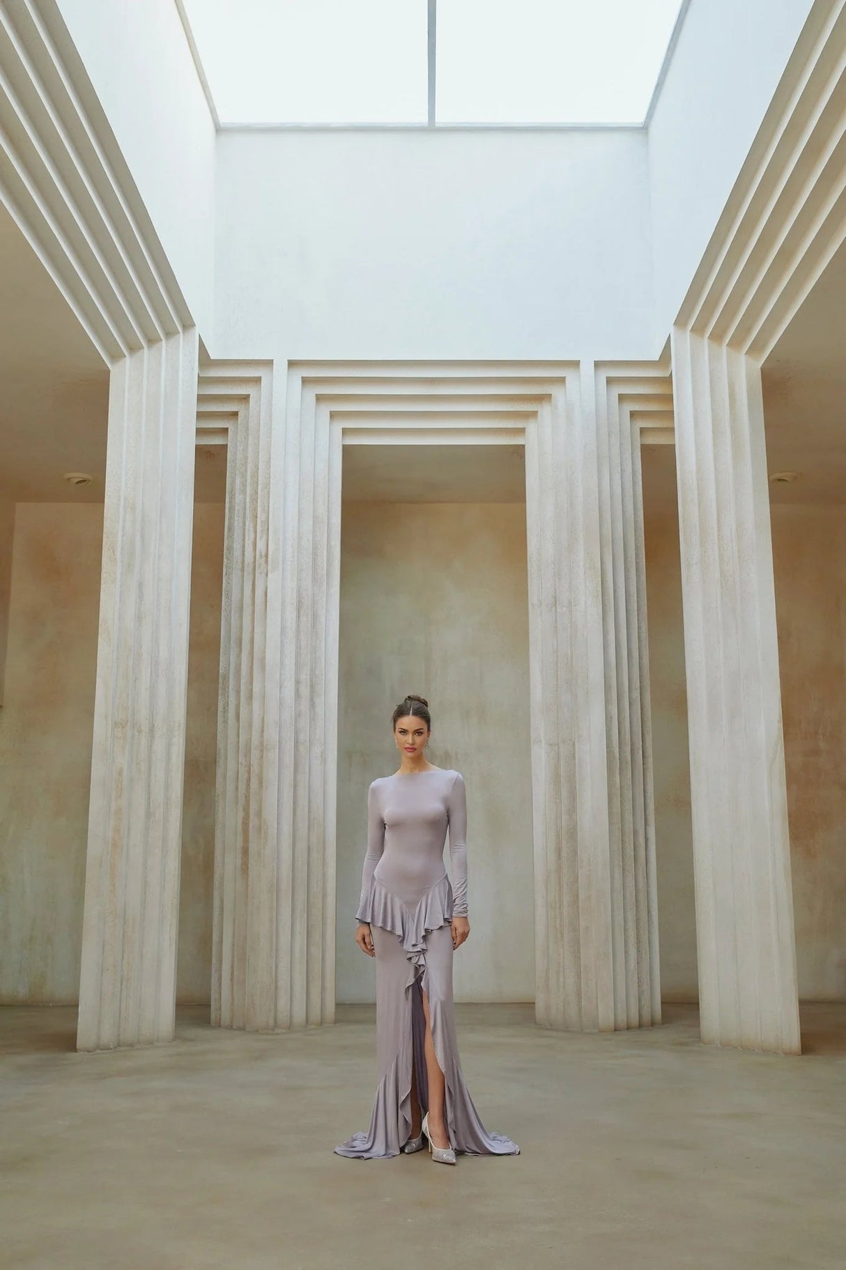 Caroline Maxi Dress Purple Ruffle Front Slit