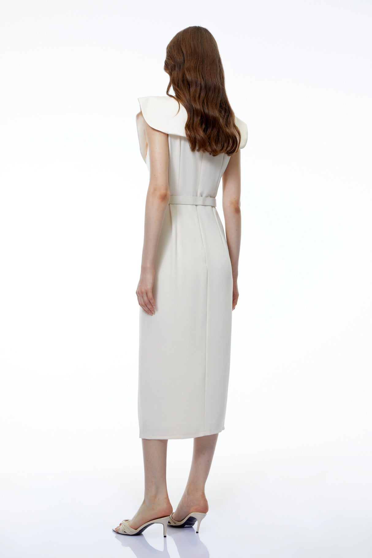 Caroline White VNeck Ruched Maxi Dress with Slit