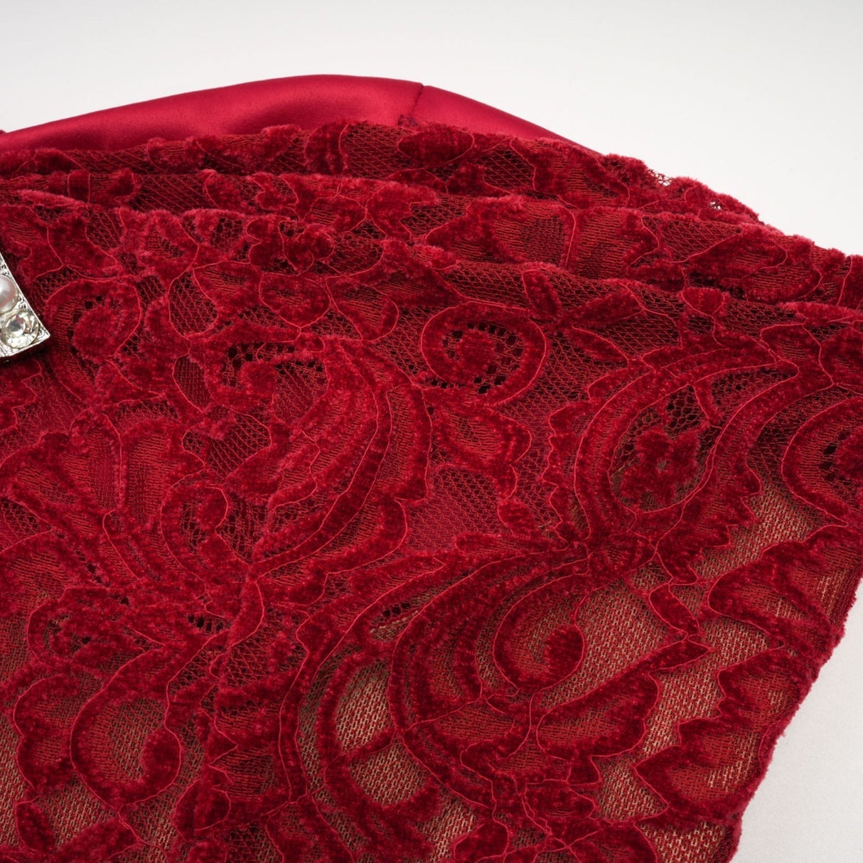 Casemiro Lace Midi Dress - Off - Shoulder - Diamond Accent - Gloves Included - Side Slit