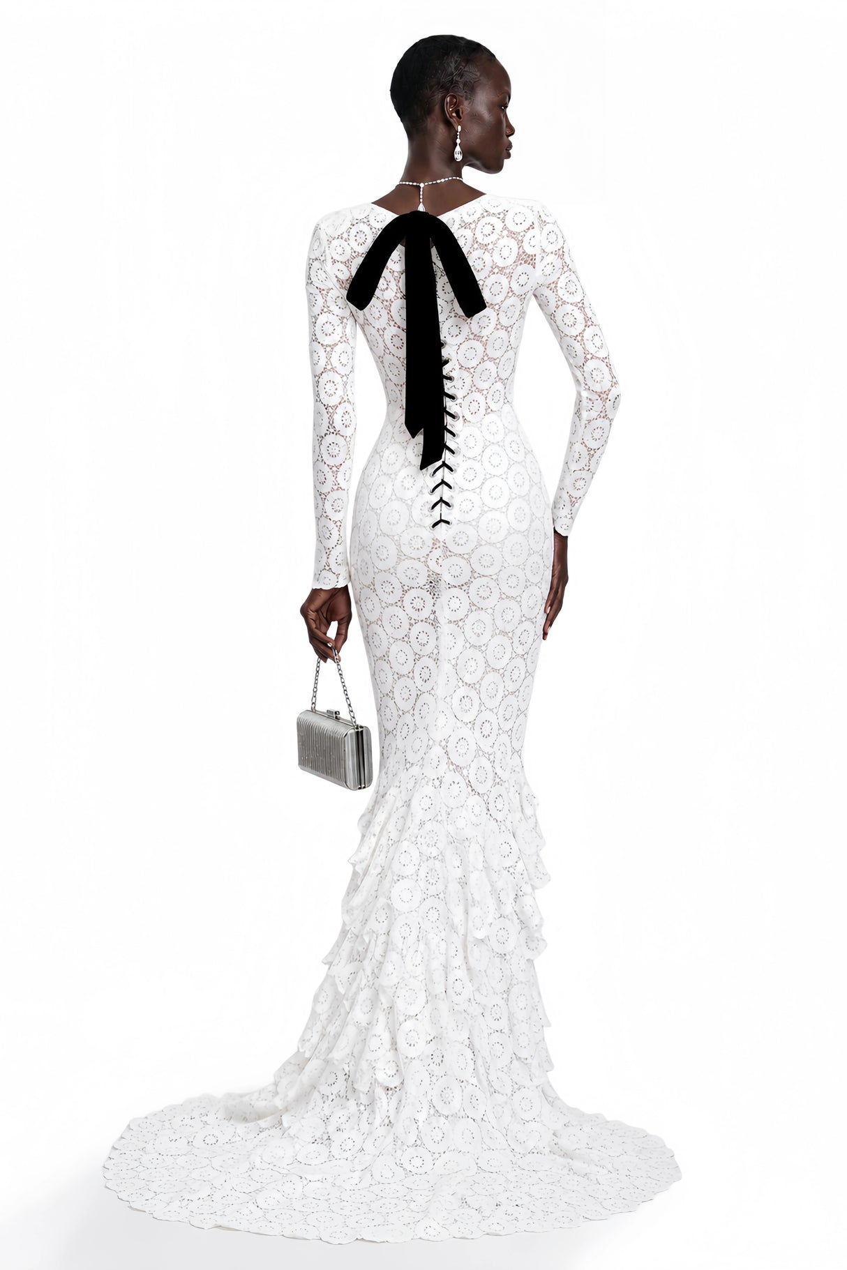 Cass White VNeck Lace Bodycon Maxi Dress