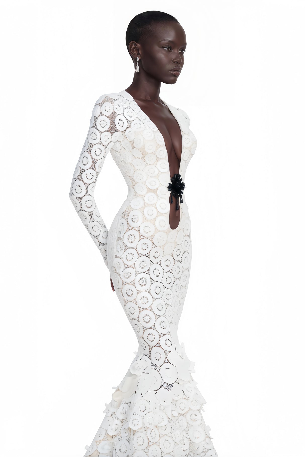 Cass White VNeck Lace Bodycon Maxi Dress