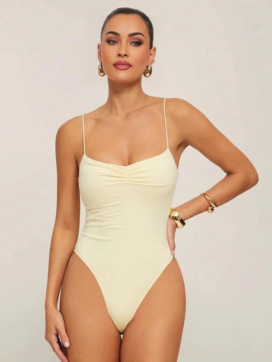 Cassandra Bodysuit - High Stretch Elasticity - Slim Fit - Casual Style - Sleeveless - Neckline Spaghetti Strap - Waist Line Natural (mid Waist)