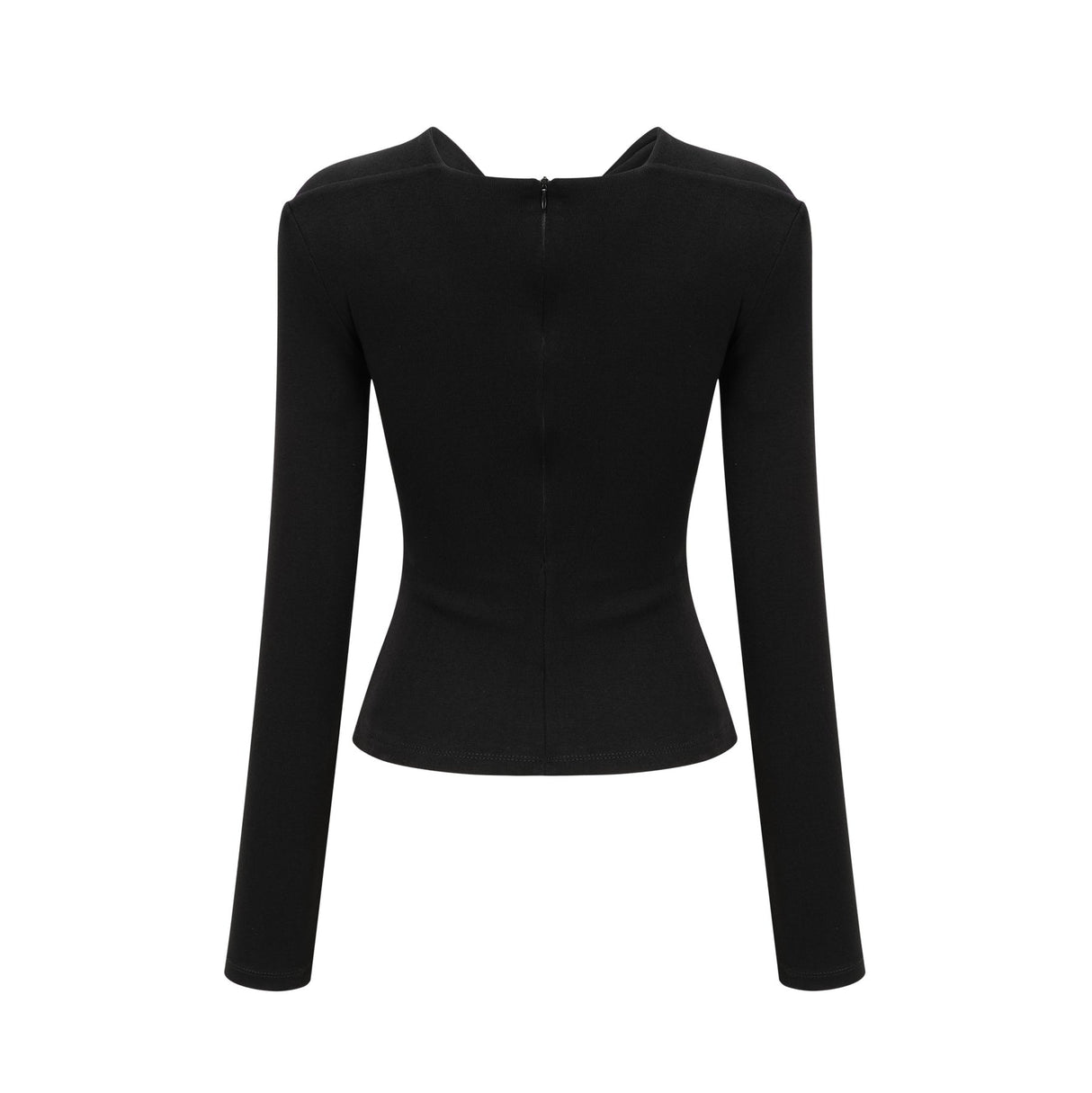 Cassidy Cut - Out Long Sleeve Top – Stretch Jersey – Gathered Detail – Gold - Tone Hardware – Zip Back