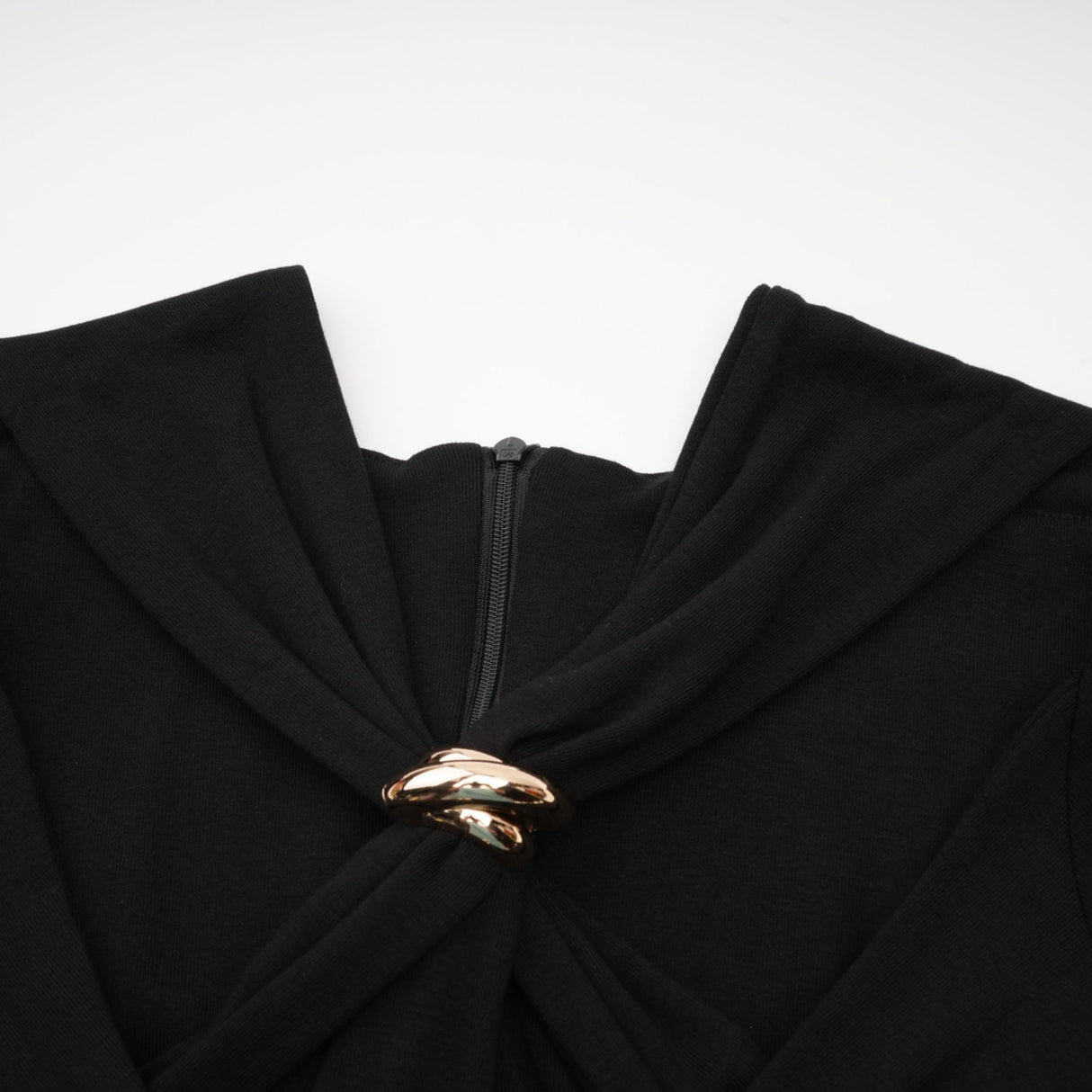 Cassidy Cut - Out Long Sleeve Top – Stretch Jersey – Gathered Detail – Gold - Tone Hardware – Zip Back