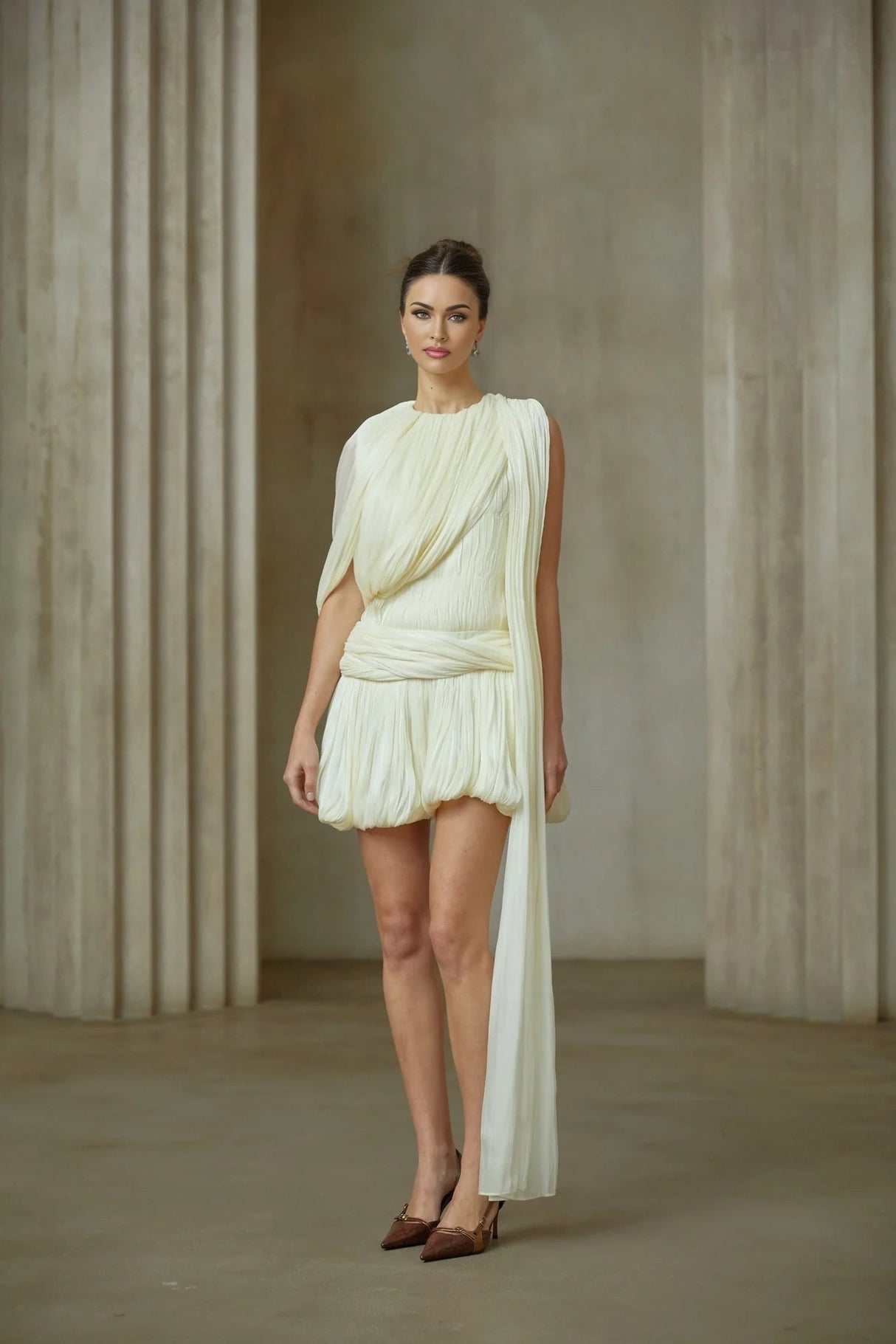 Cassidy Mini Dress Pleated Ribbon Bubble Hem Glitter Accent