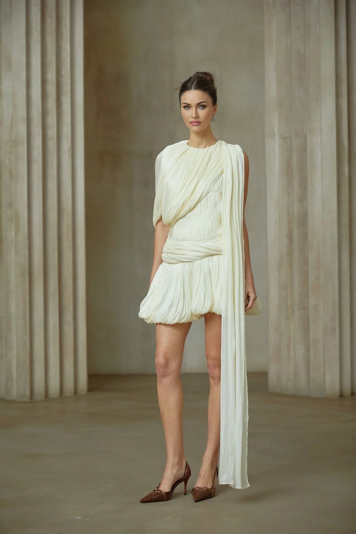 Cassidy Mini Dress Pleated Ribbon Bubble Hem Glitter Accent