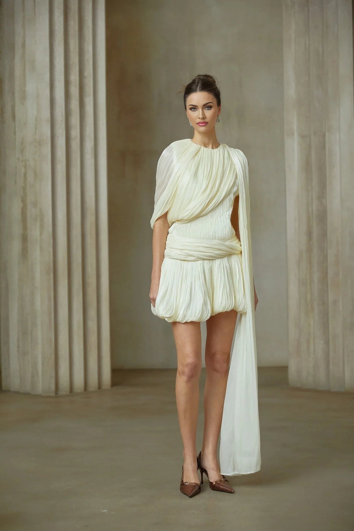 Cassidy Mini Dress Pleated Ribbon Bubble Hem Glitter Accent