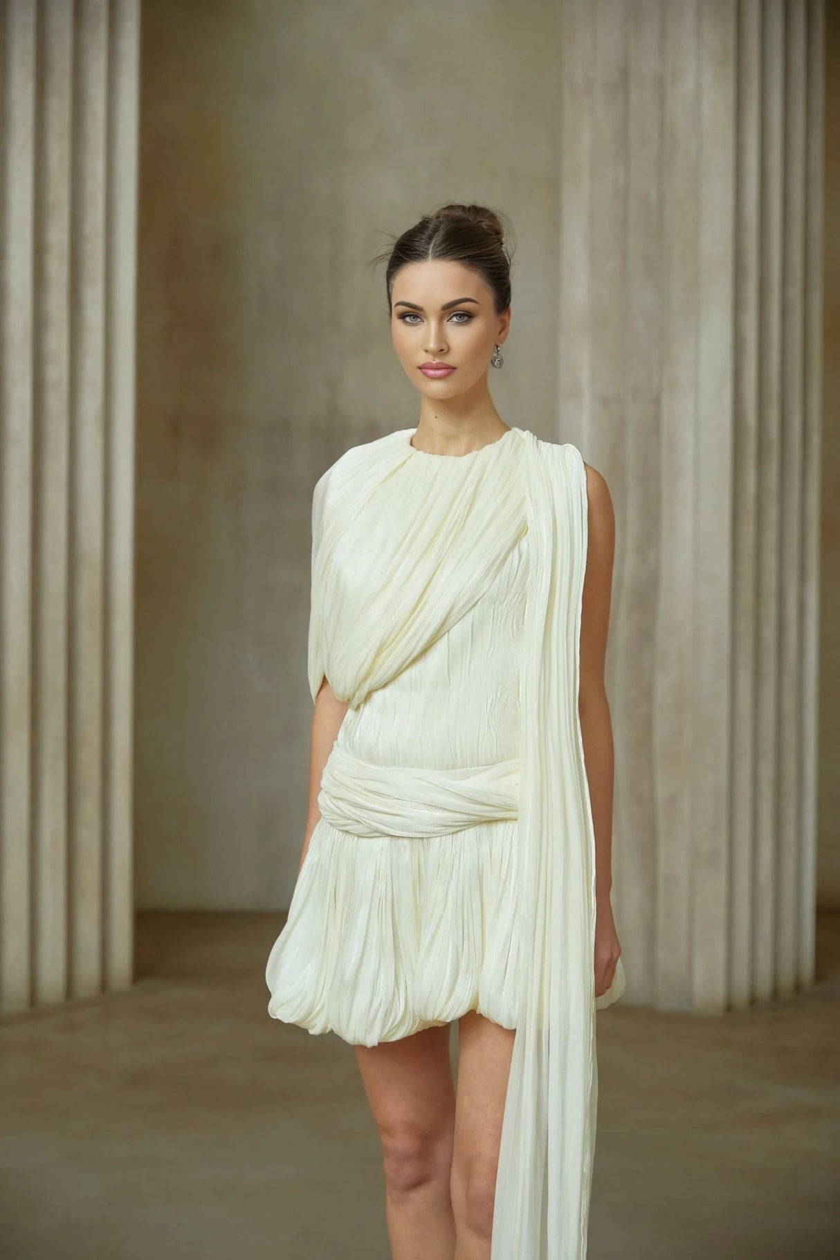 Cassidy Mini Dress Pleated Ribbon Bubble Hem Glitter Accent