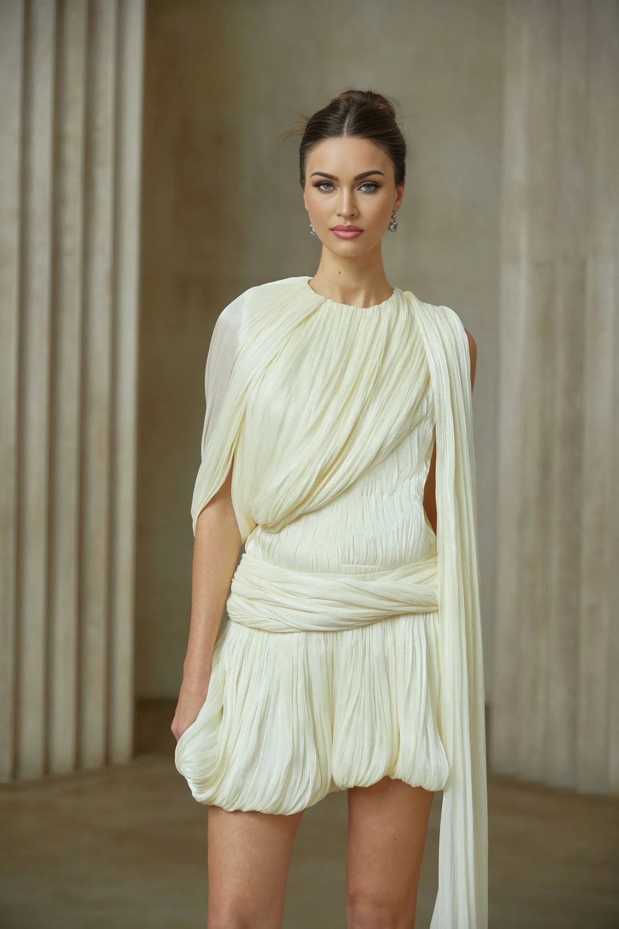 Cassidy Mini Dress Pleated Ribbon Bubble Hem Glitter Accent