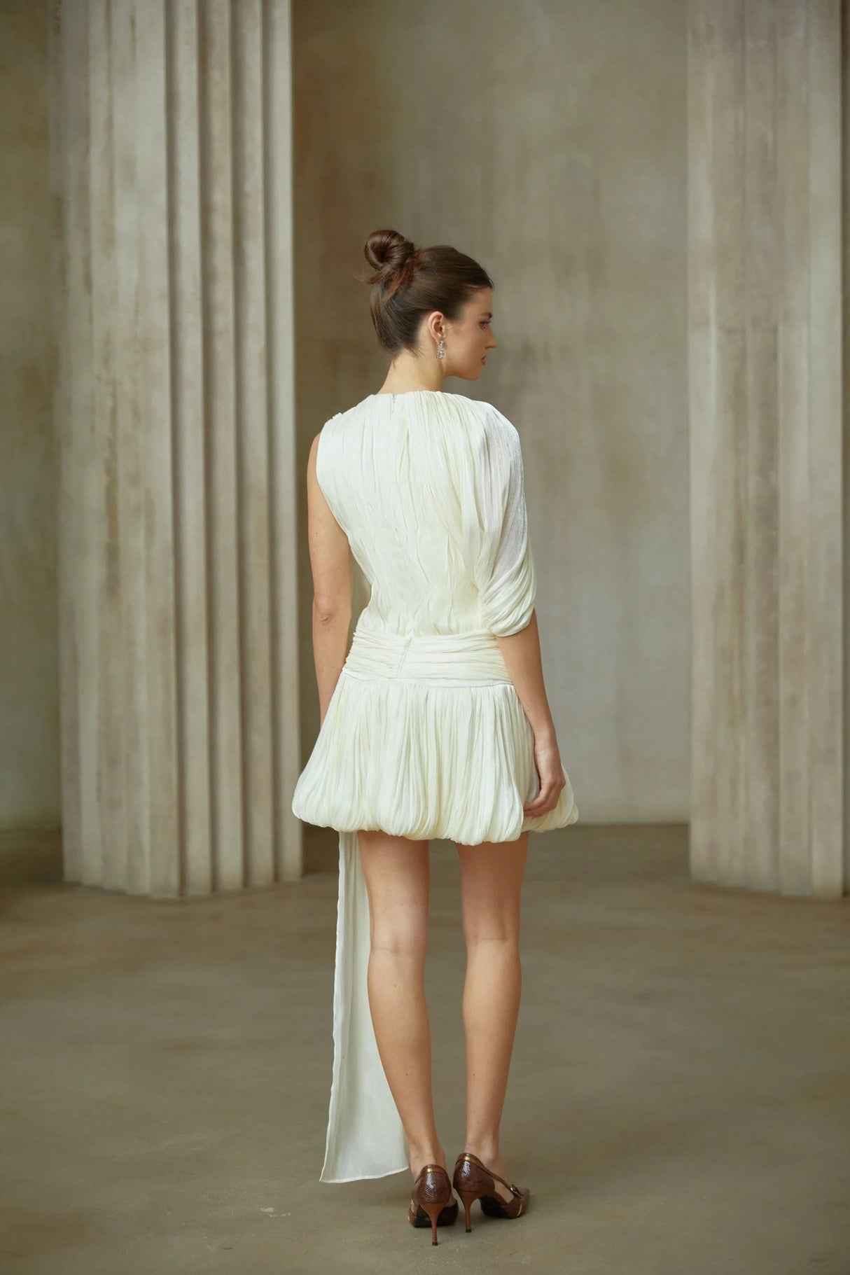 Cassidy Mini Dress Pleated Ribbon Bubble Hem Glitter Accent