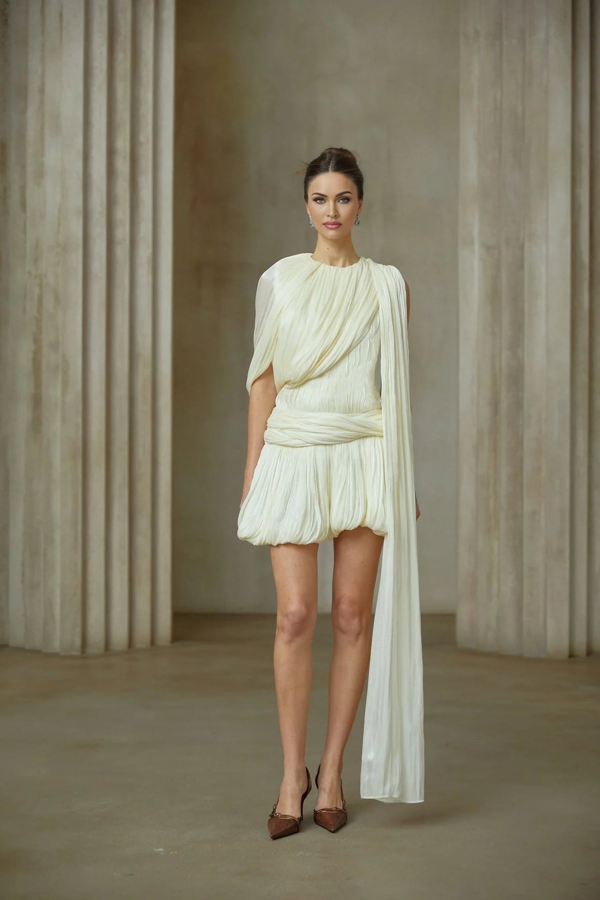 Cassidy Mini Dress Pleated Ribbon Bubble Hem Glitter Accent