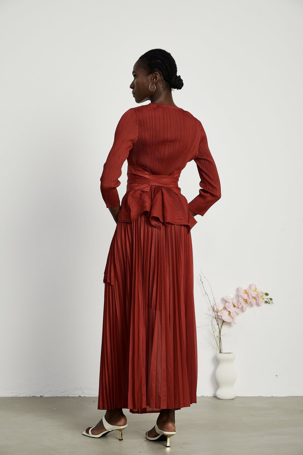 Caterina Top & Skirt Set - Elegant Bow - Tie Detail - Flattering Pleats - Asymmetric Hem - Layered Design - Ankle Length