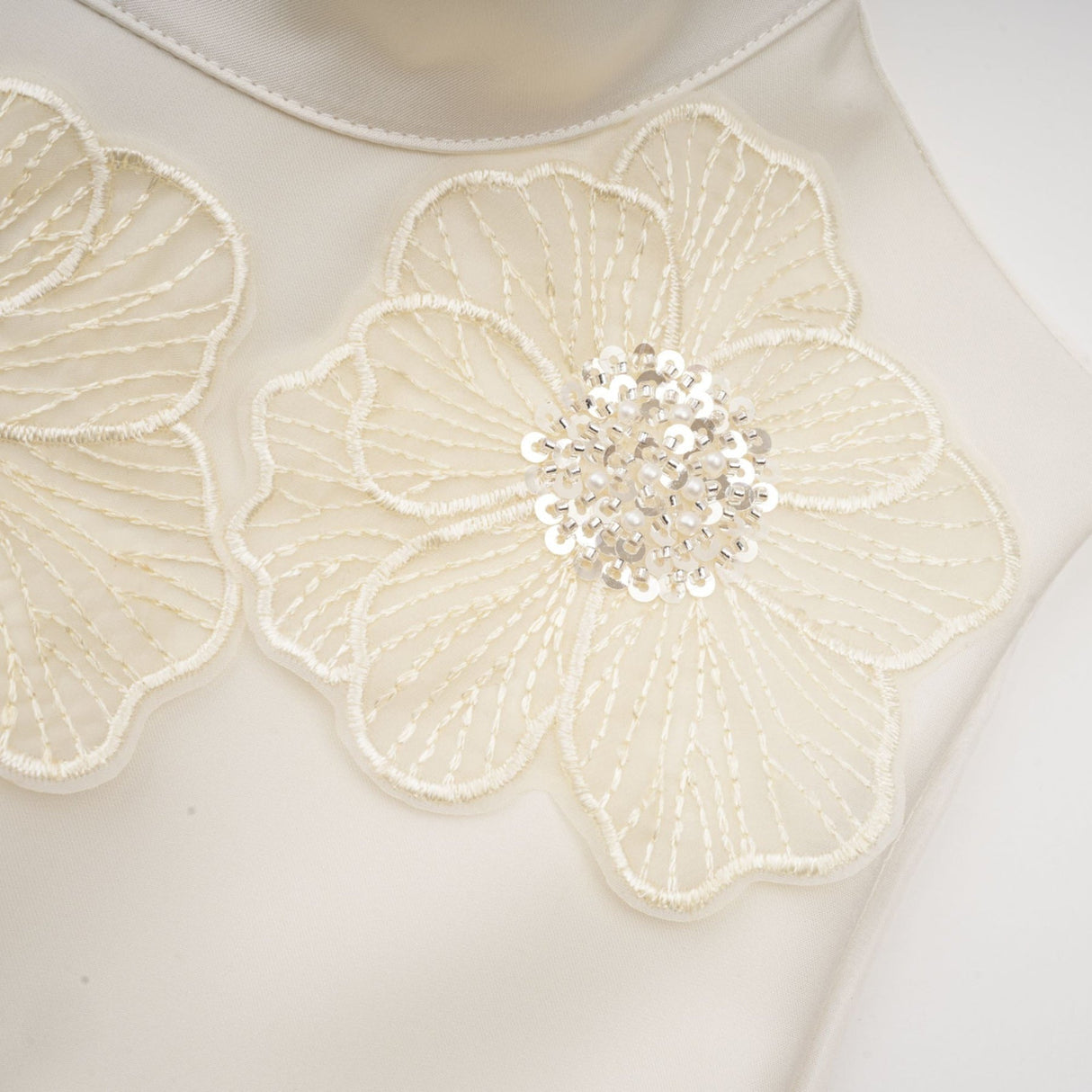 Caterinella Floral Midi Dress - Sleeveless Style - Beaded Floral Appliqué - A - line Cut - Rear Zip Fastening