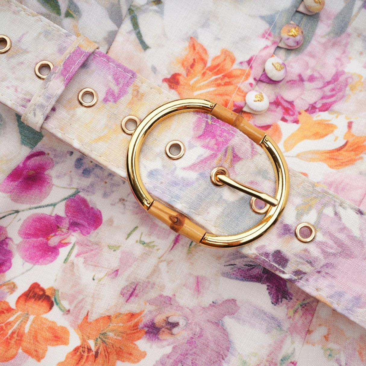 Caterinella Mini Dress White Floral Print Elastic Cuffs & Flared Skirt