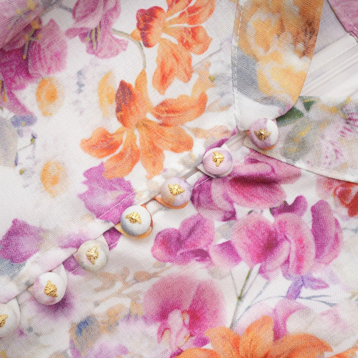 Caterinella Mini Dress White Floral Print Elastic Cuffs & Flared Skirt